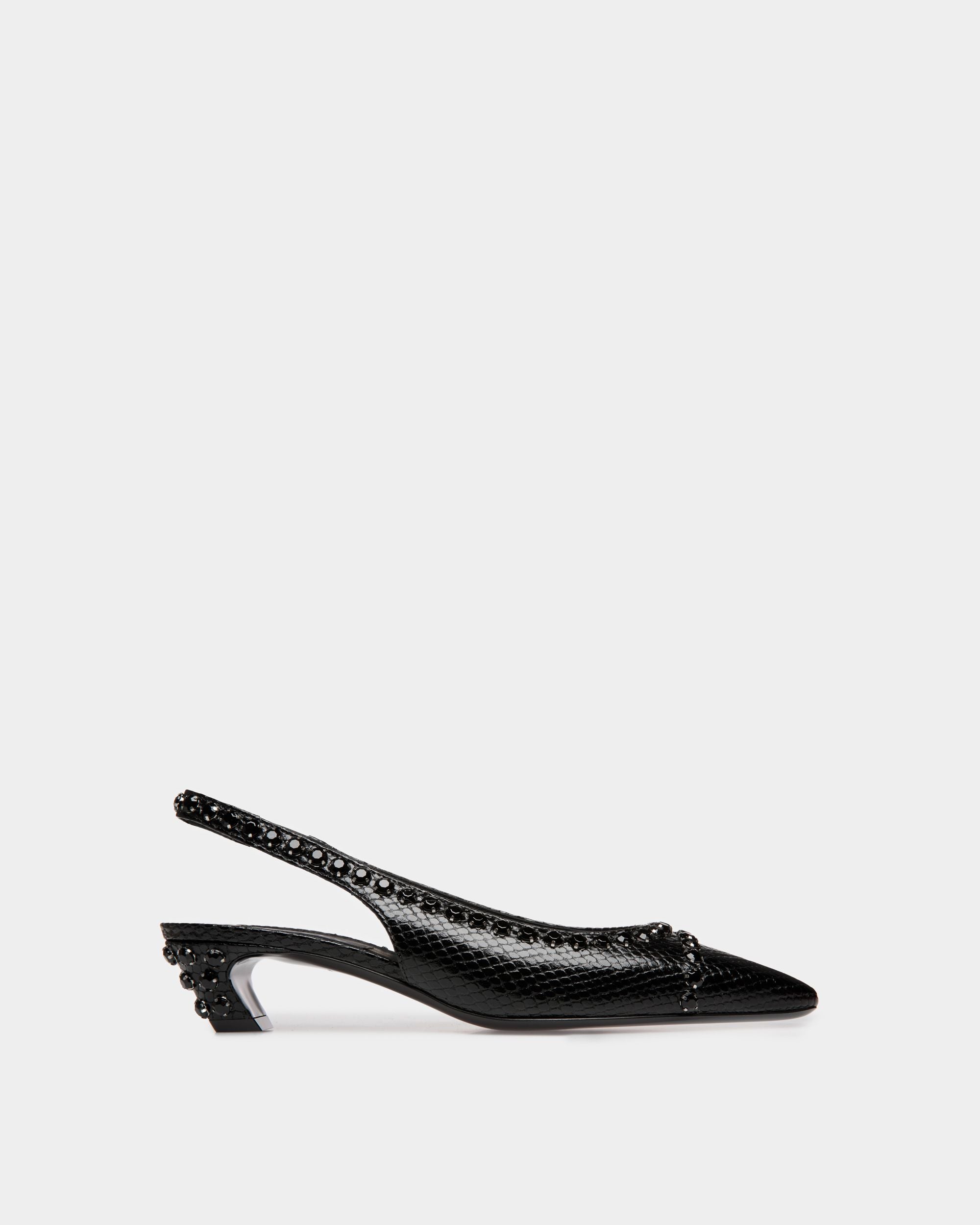 Décolleté Slingback Sylt in Pelle con Stampa Pitonata Nera - Donna - Bally - 01