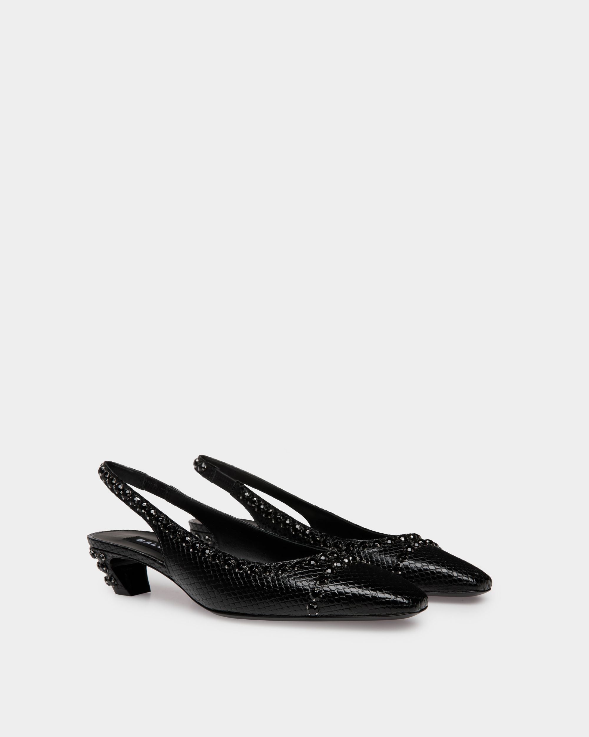 Décolleté Slingback Sylt in Pelle con Stampa Pitonata Nera - Donna - Bally - 02