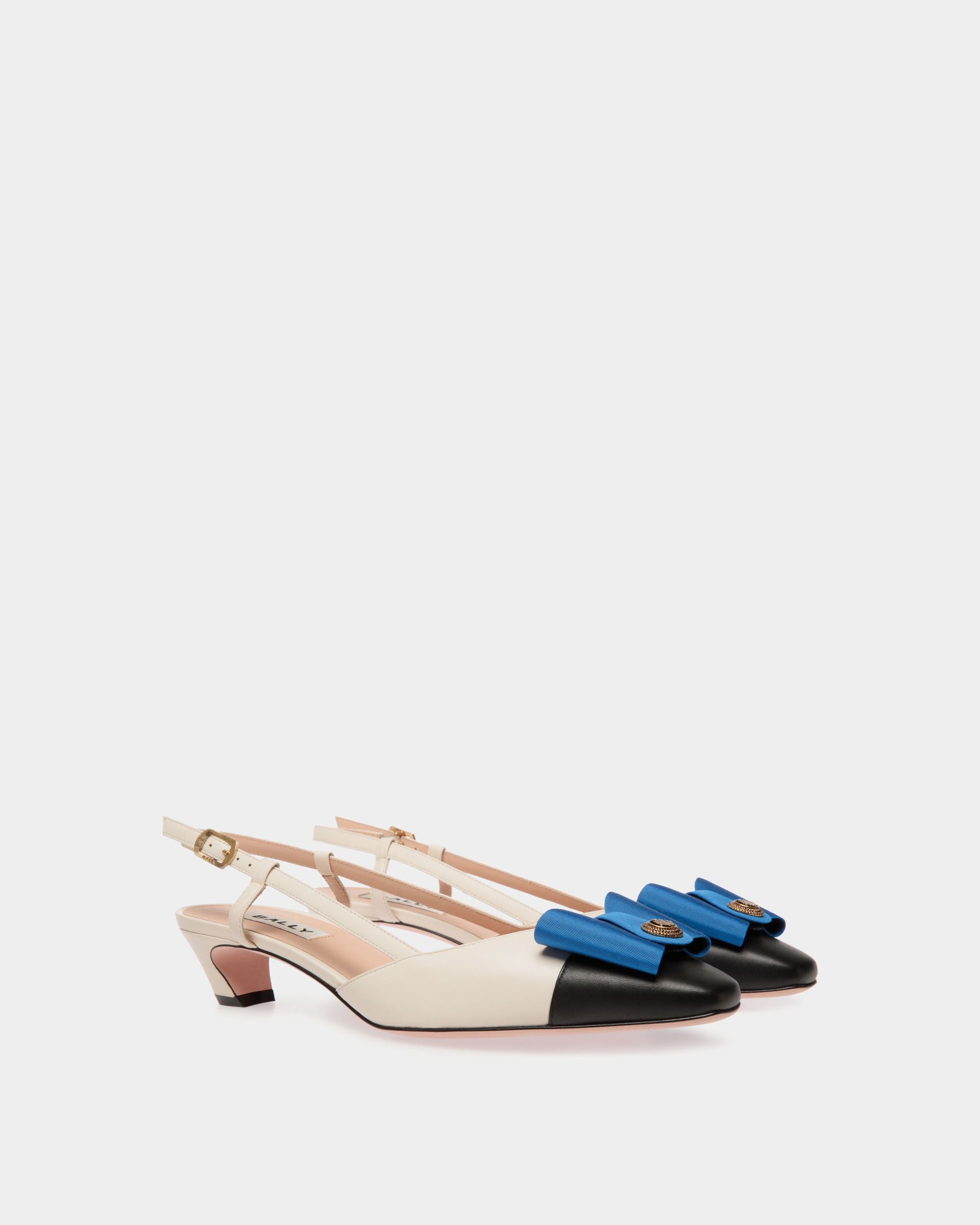 Décolleté Slingback B-Bow In Pelle Bianca E Nera - Donna - Bally - 03