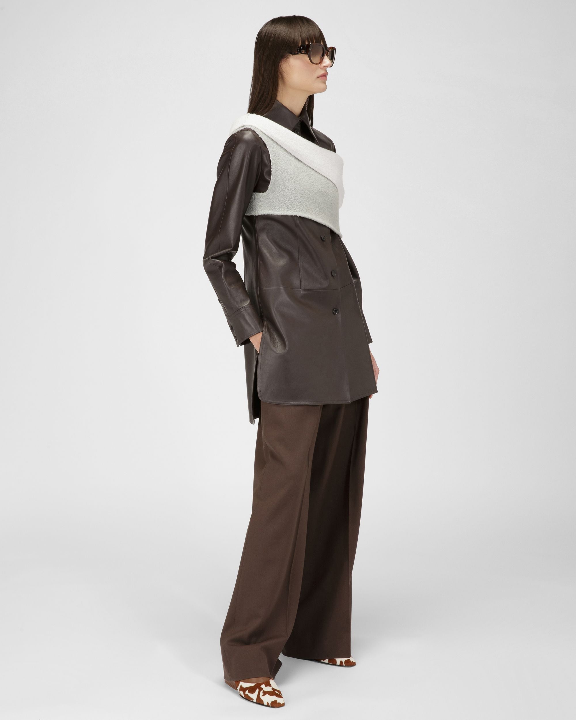 Girelle Décolleté In Pelle Bianca E Marrone - Donna - Bally - 06