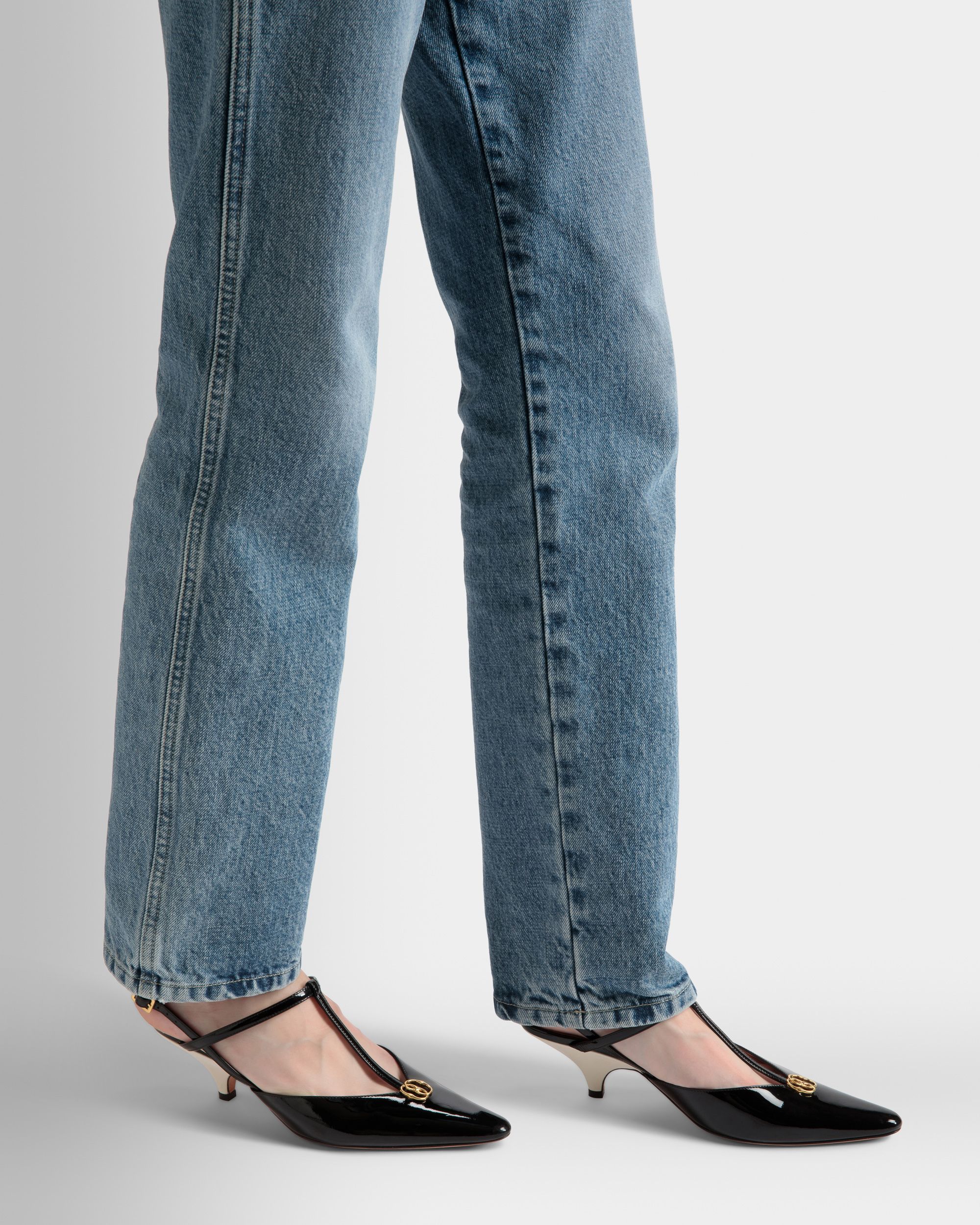 Décolleté Slingback Katy In Pelle Nera E Avorio - Donna - Bally - 02
