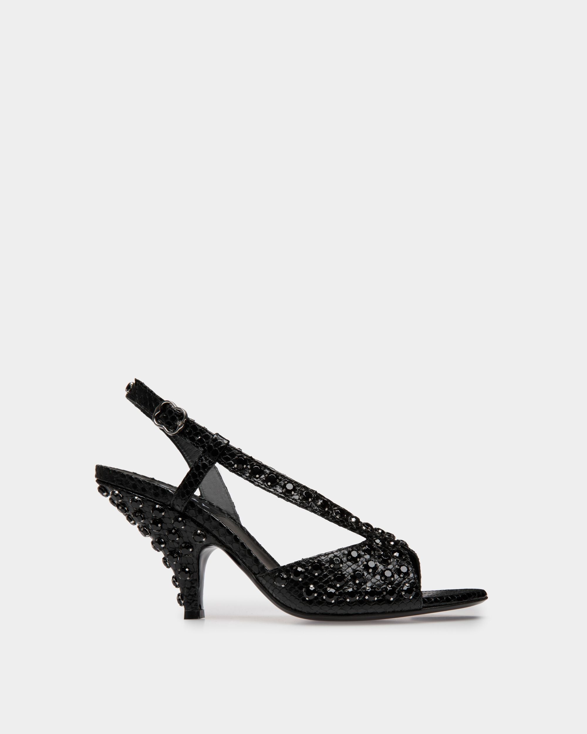 Sandalo con Tacco Katy in Pelle con Stampa Pitonata Nera - Donna - Bally - 01