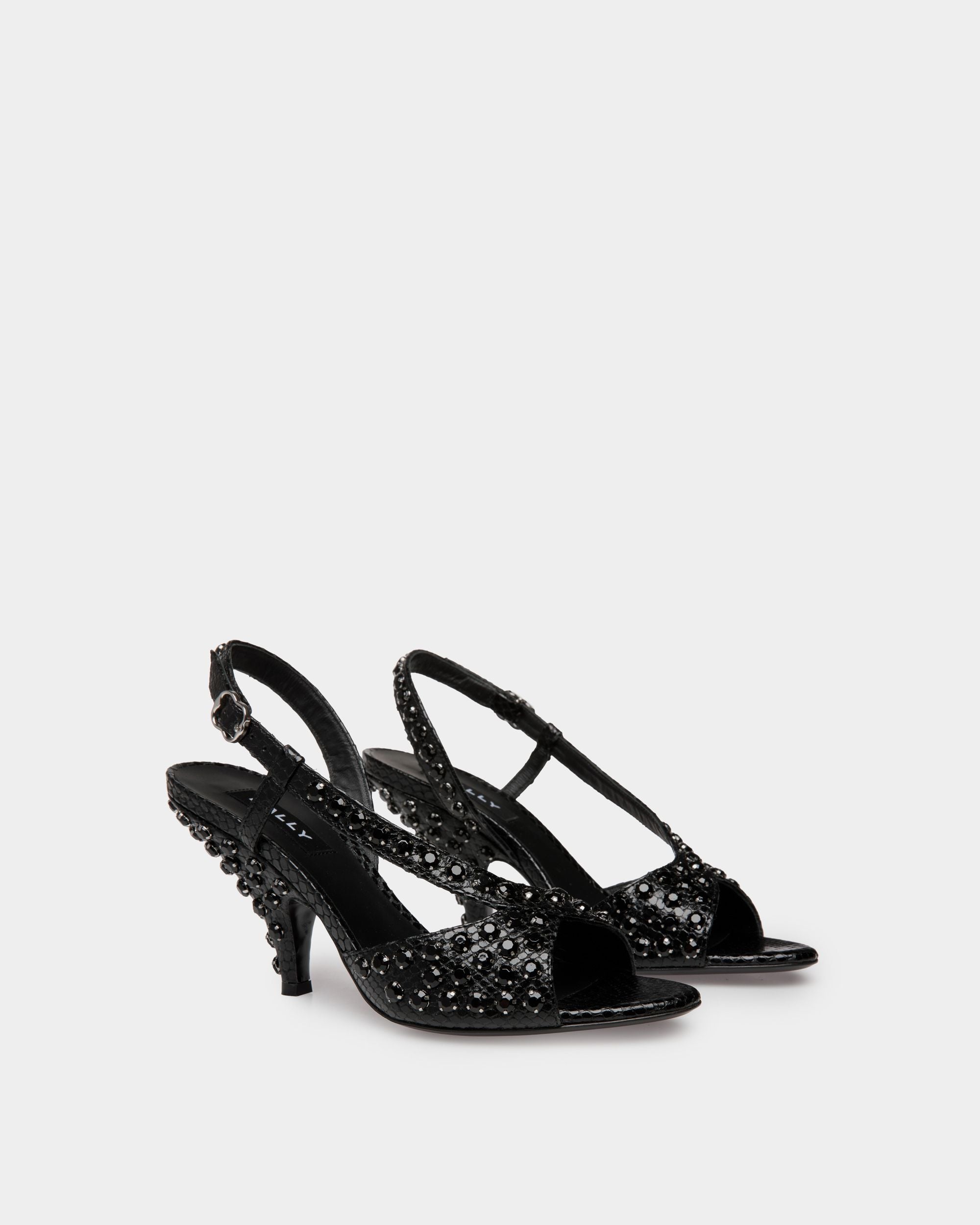 Sandalo con Tacco Katy in Pelle con Stampa Pitonata Nera - Donna - Bally - 02