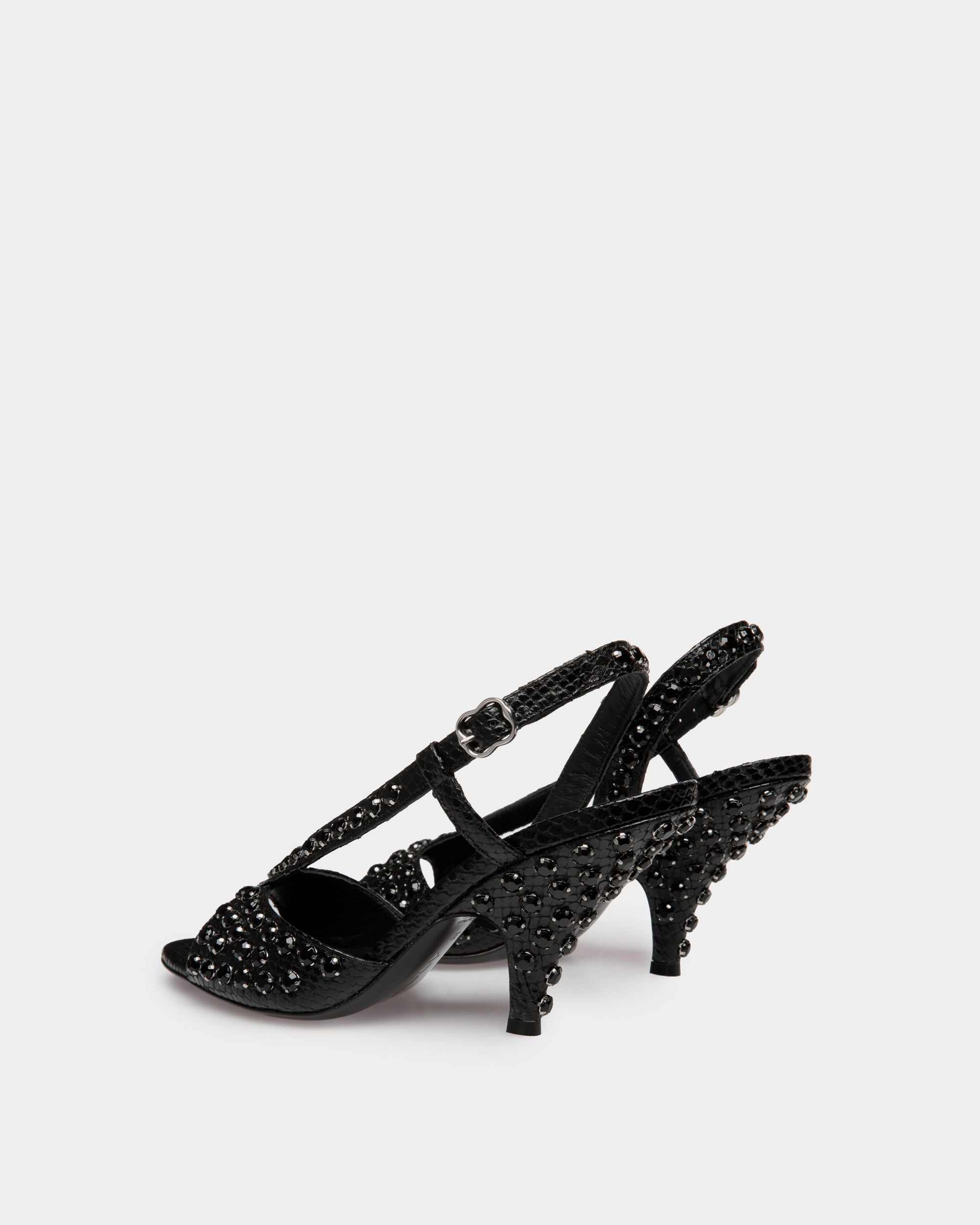 Sandalo con Tacco Katy in Pelle con Stampa Pitonata Nera - Donna - Bally - 03