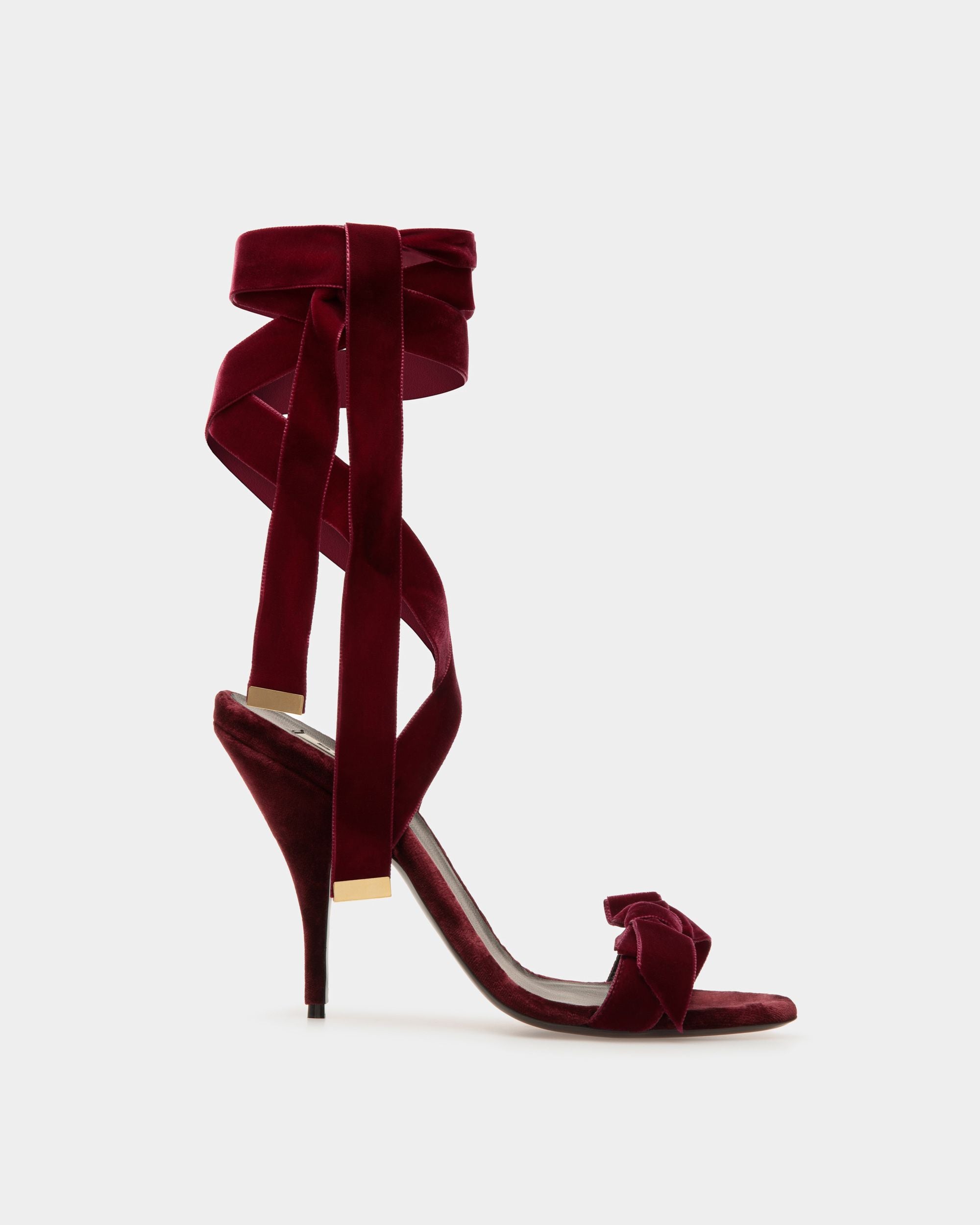 Sandalo Con Tacco Annita In Velluto Bordeaux - Donna - Bally - 01