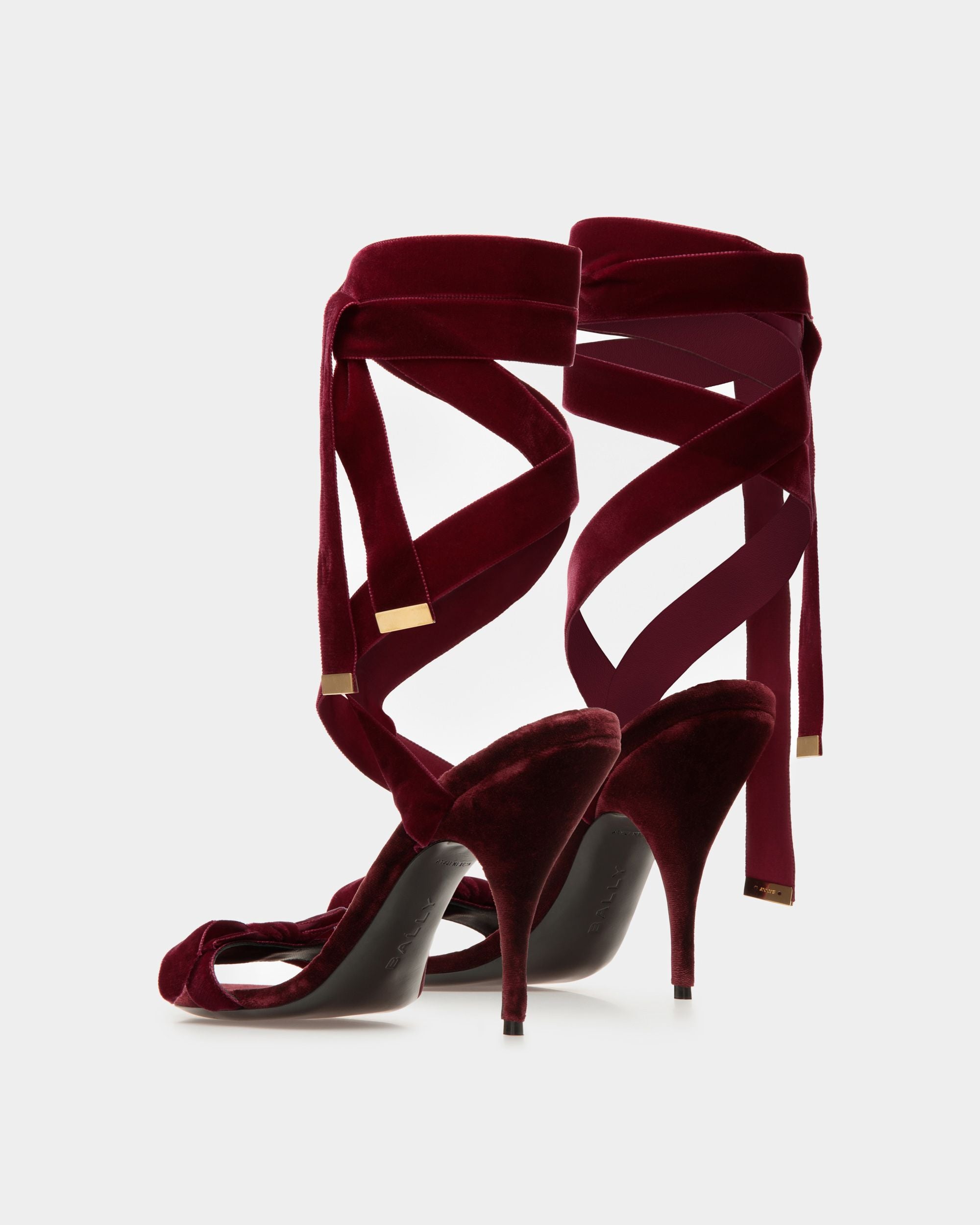 Sandalo Con Tacco Annita In Velluto Bordeaux - Donna - Bally - 03