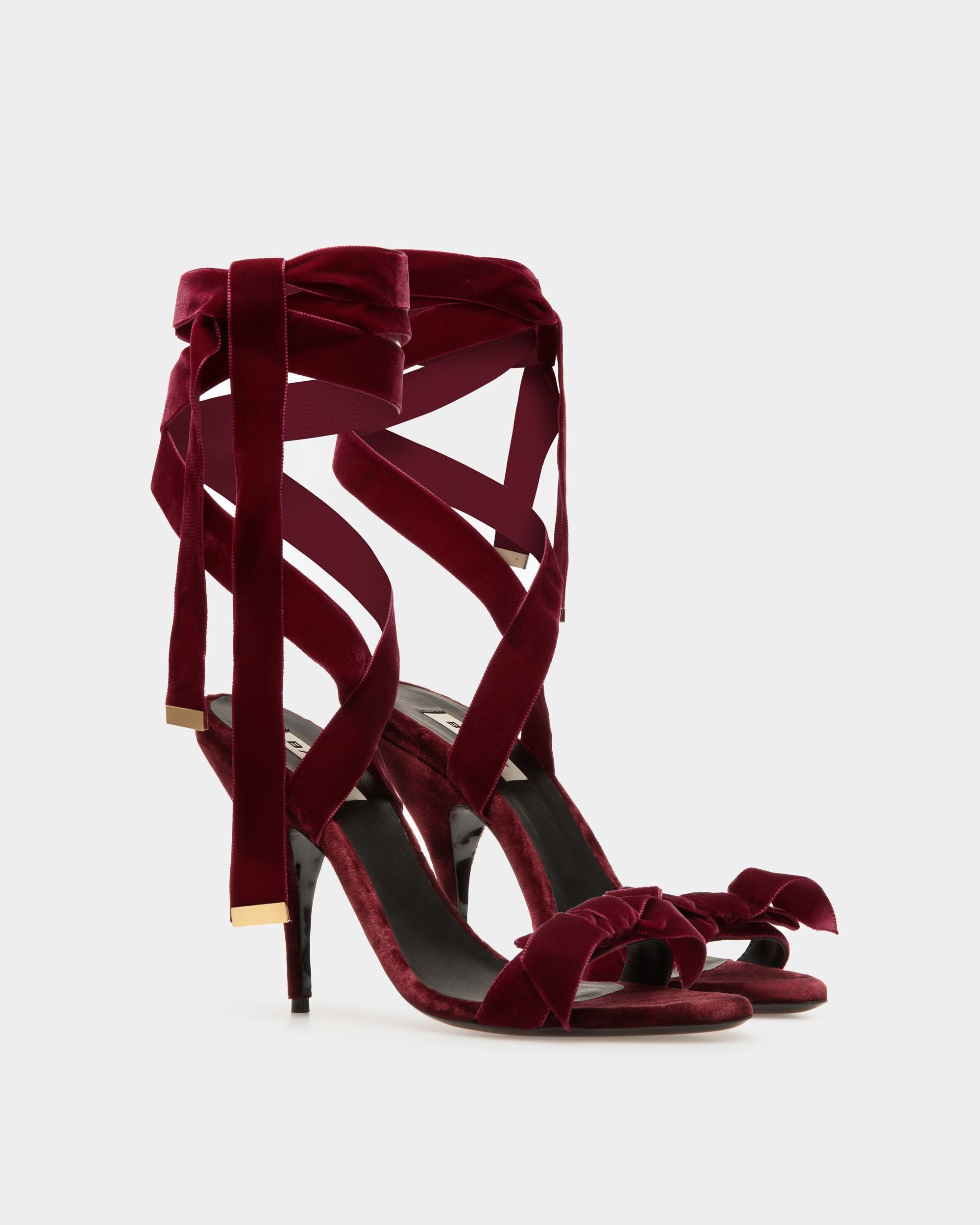Sandalo Con Tacco Annita In Velluto Bordeaux - Donna - Bally - 04