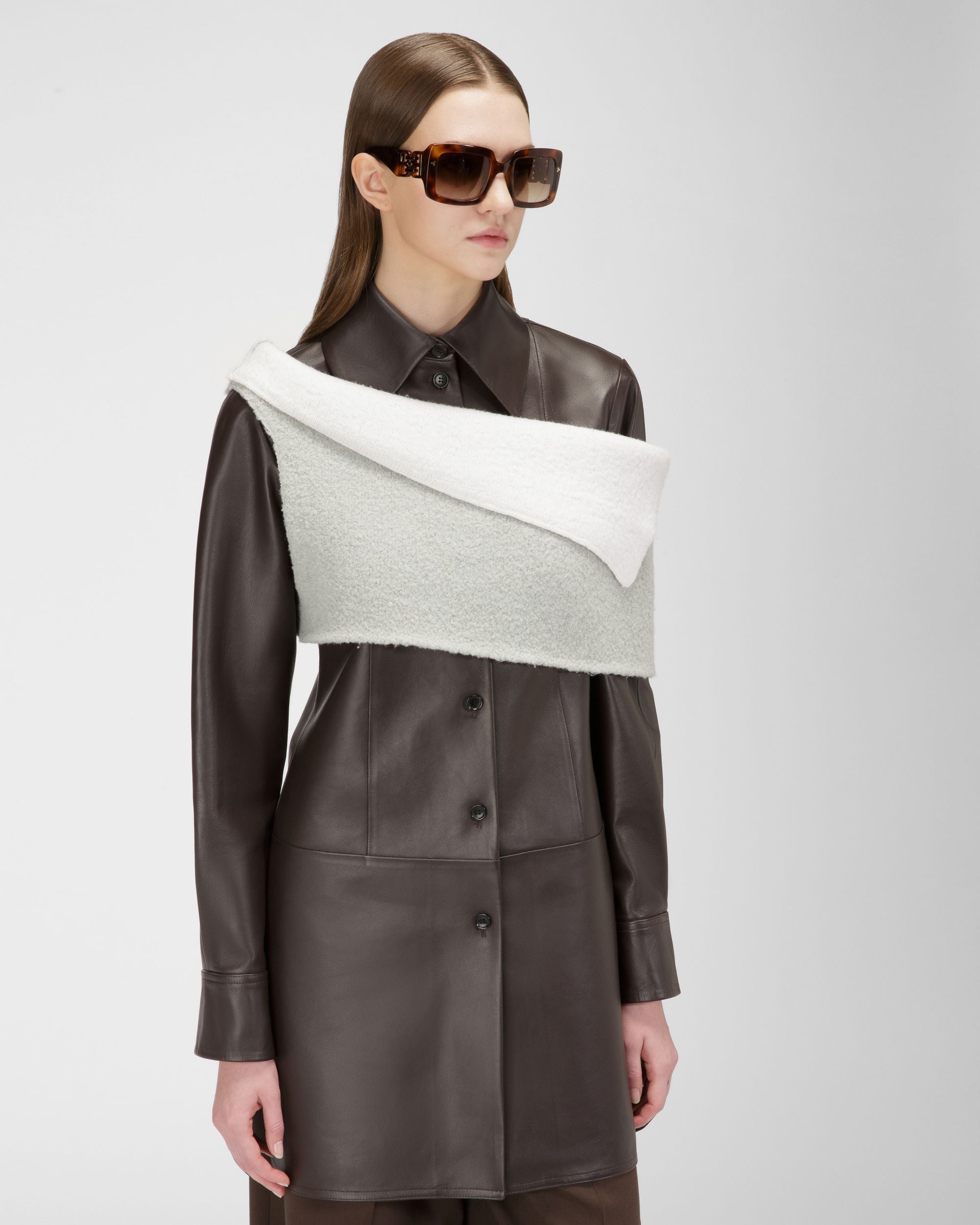Sciarpa Bicolore Misto Lana Grigio E Avorio - Donna - Bally - 02
