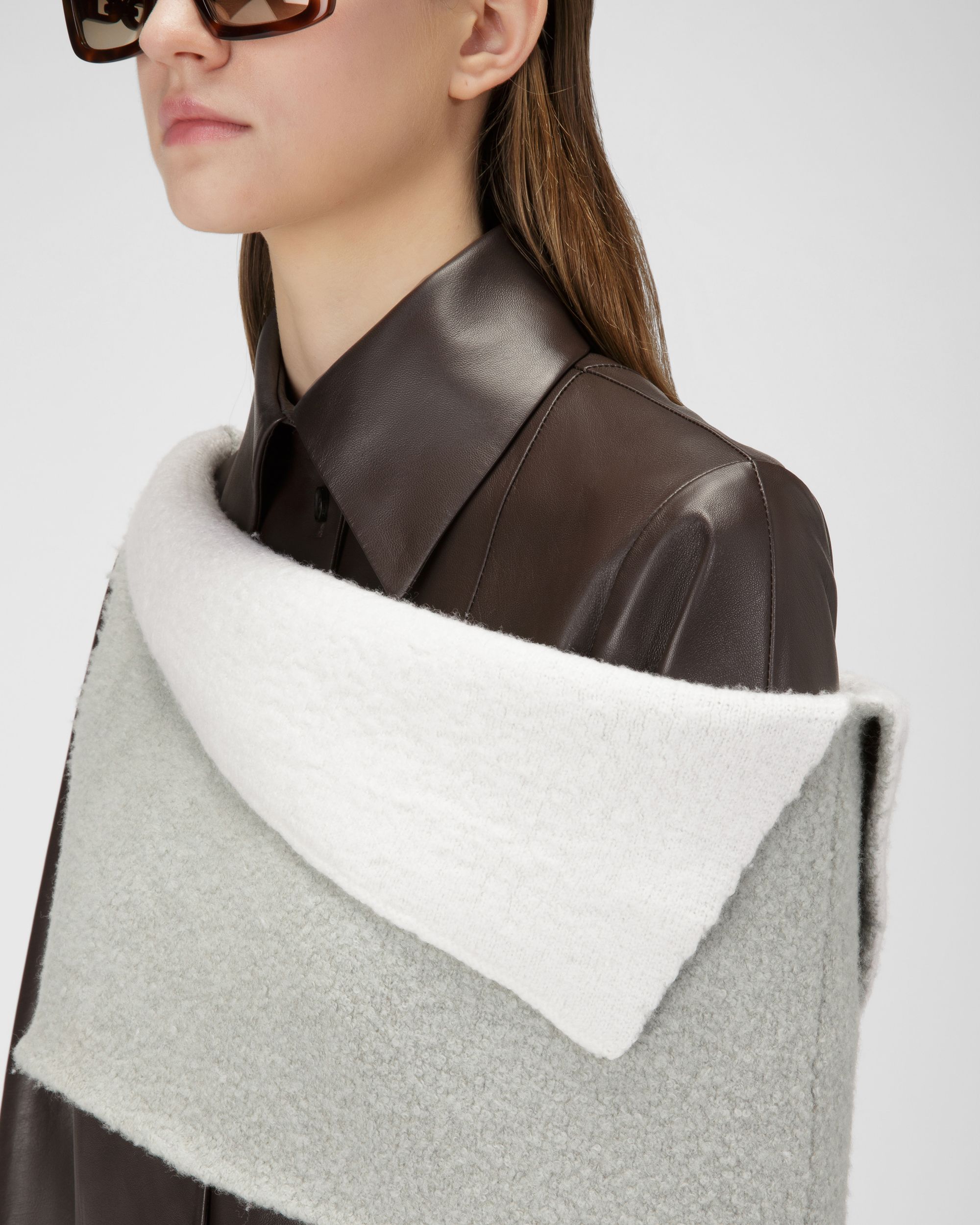 Sciarpa Bicolore Misto Lana Grigio E Avorio - Donna - Bally - 04