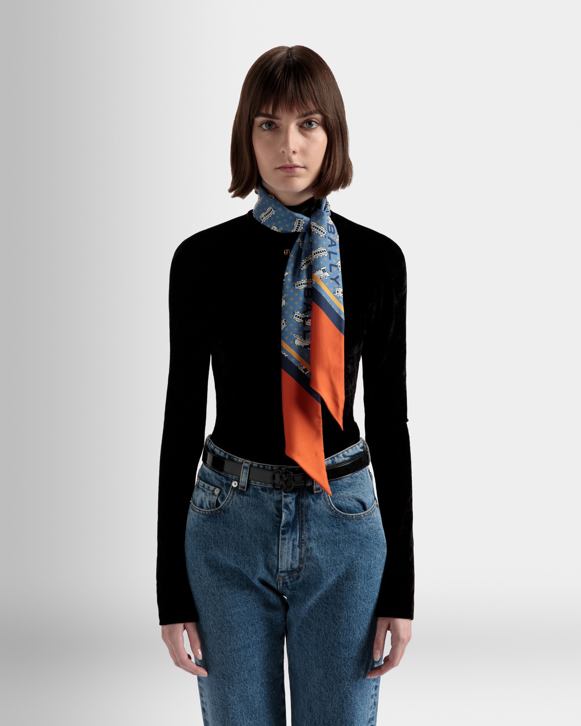 Twilly Con Stampa Train Seta Blu - Donna - Bally - 02