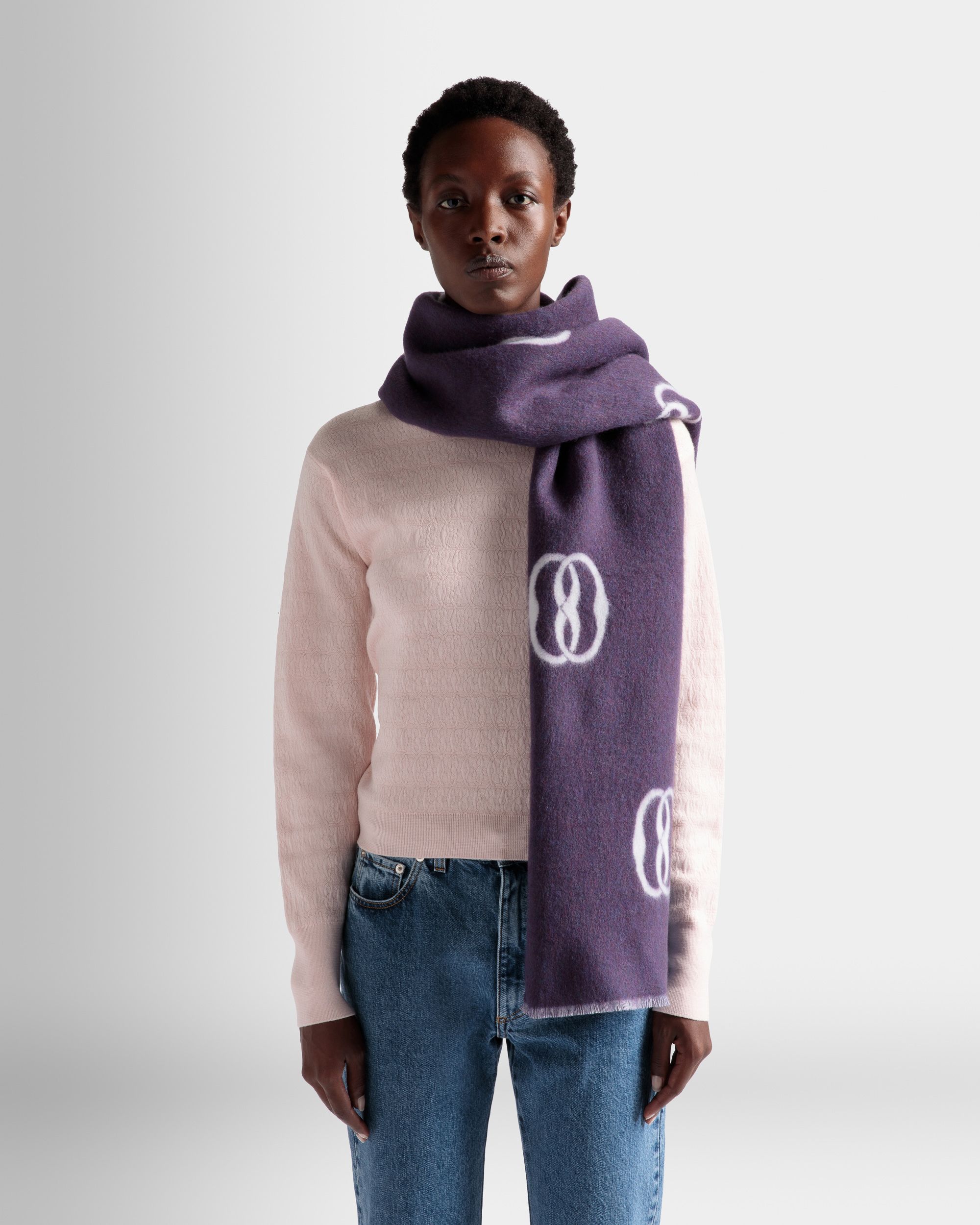 Foulard Emblem In Tessuto Color Orchidea E Bianco Cipria - Donna - Bally - 02
