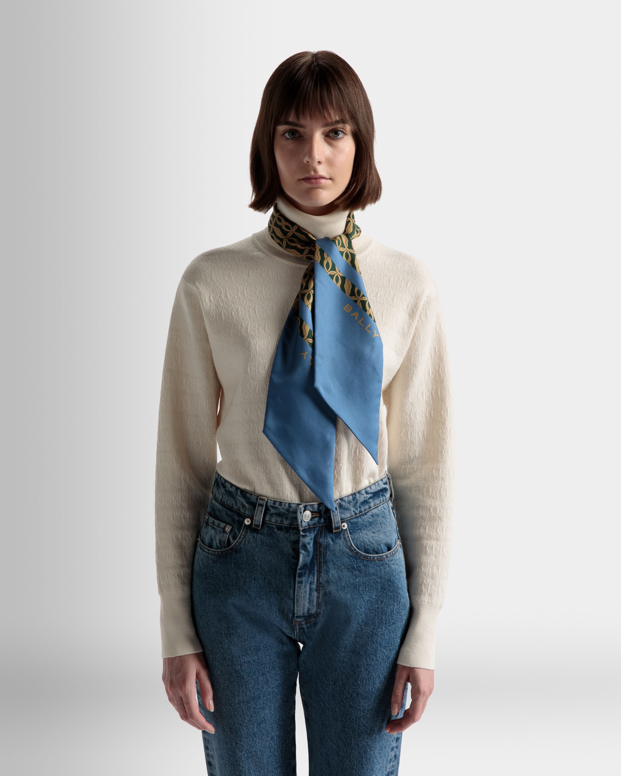 Twilly Con Stampa Emblem Seta Blu - Donna - Bally - 02
