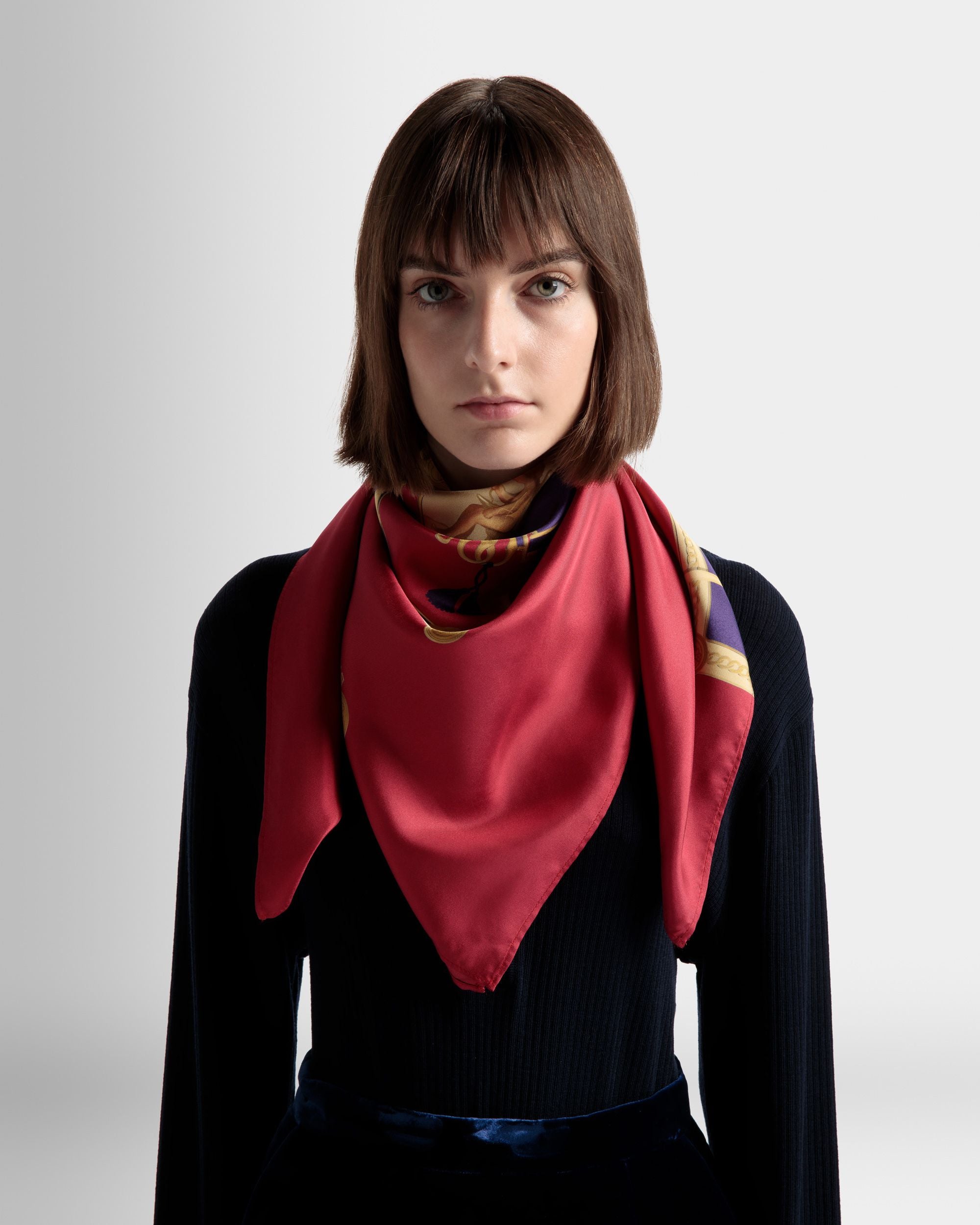Foulard Con Stampa In Seta Bordeaux - Donna - Bally - 02