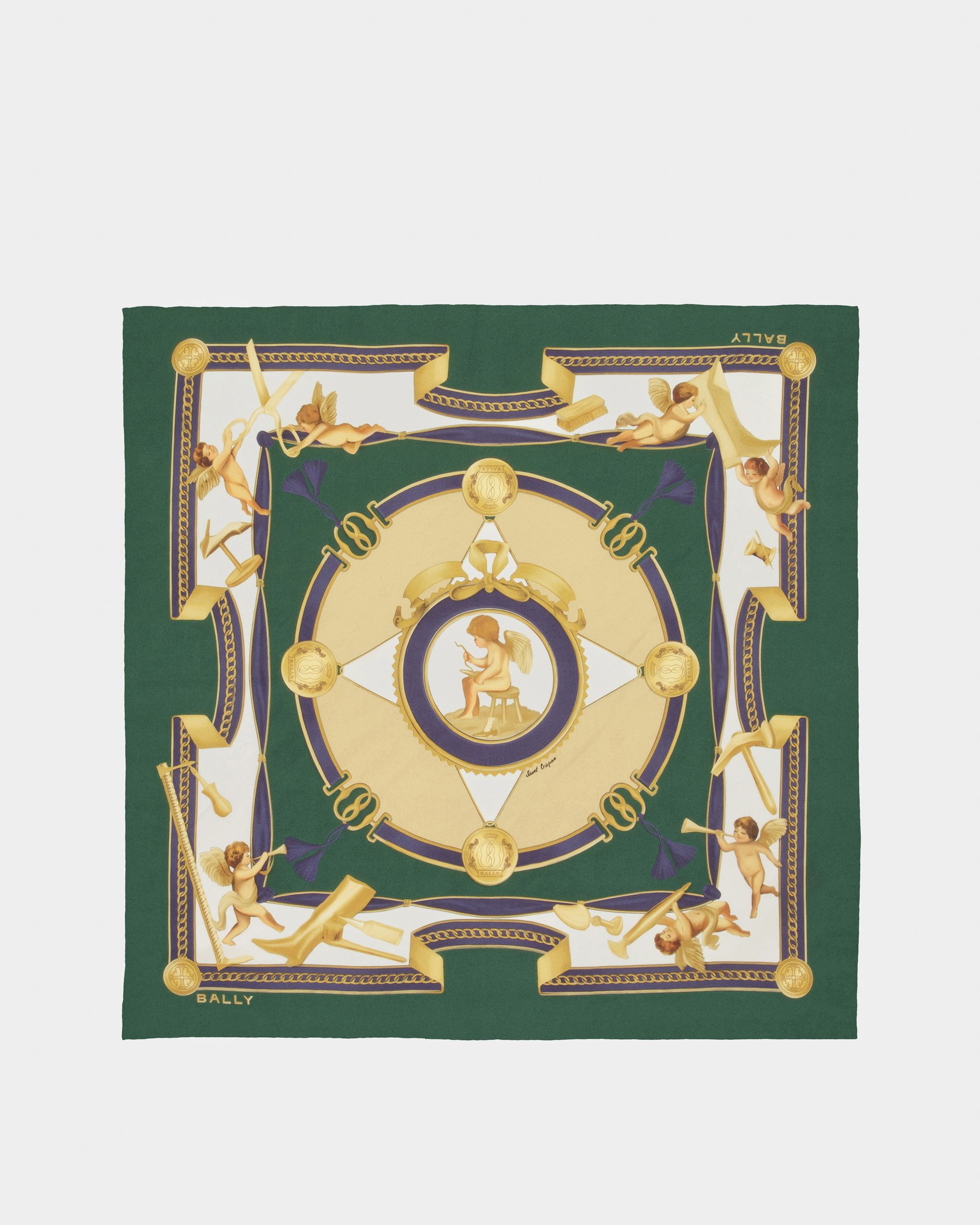 Foulard Con Stampa In Seta Kelly Green - Donna - Bally - 01