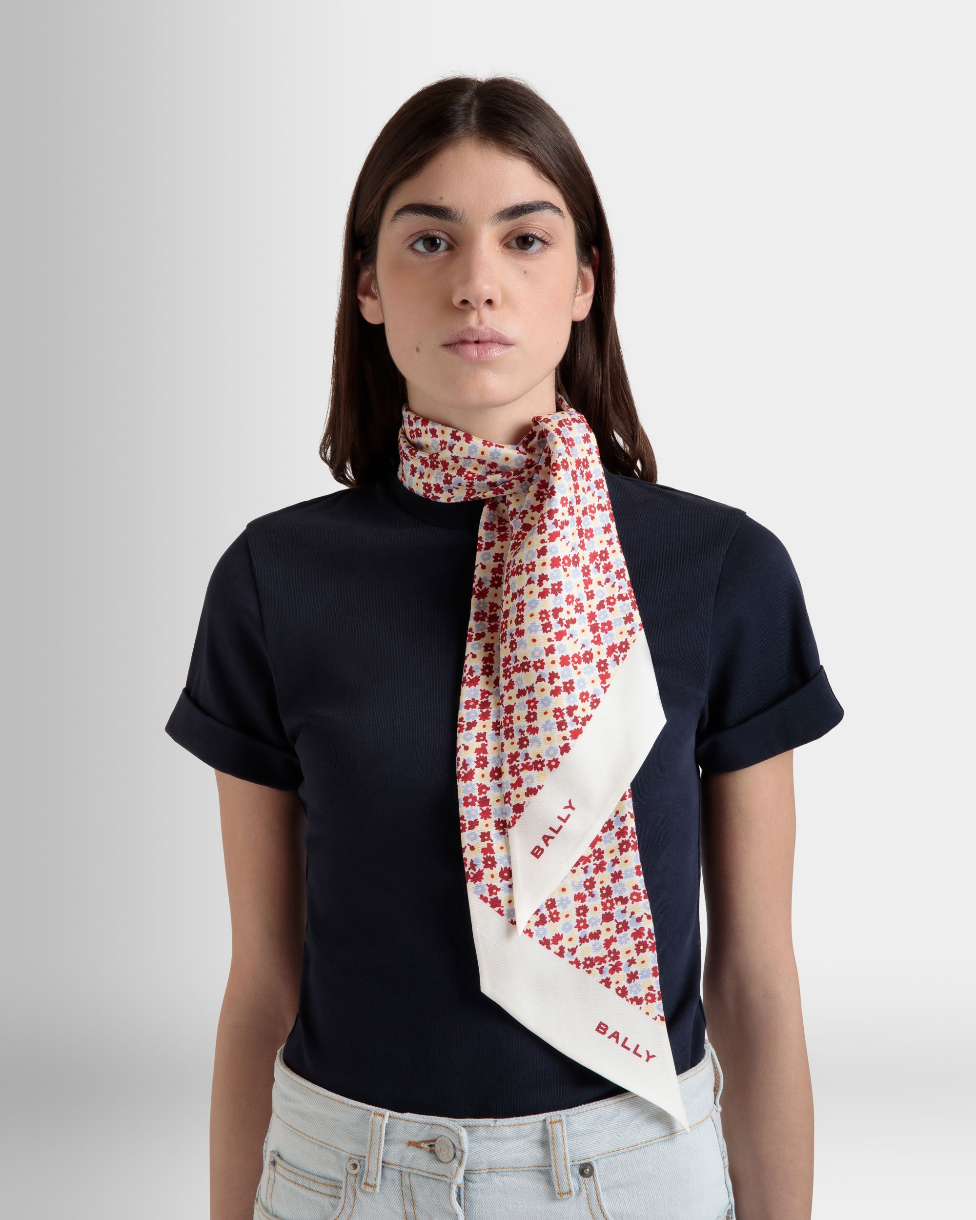 Sciarpa In Seta Con Microfiori Avorio - Donna - Bally - 04