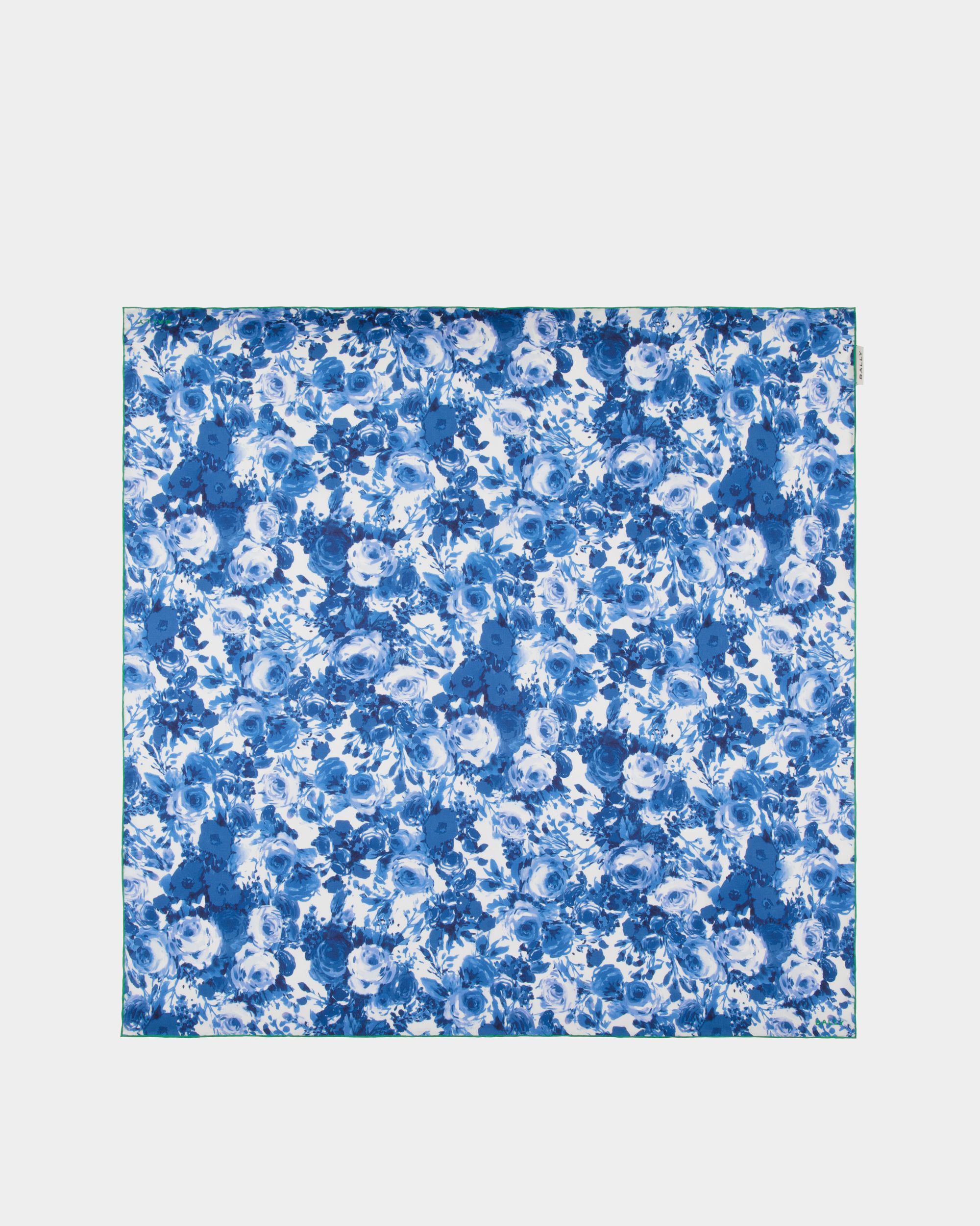 Foulard In Seta Blu Con Stampa Rosengarten - Donna - Bally - 01