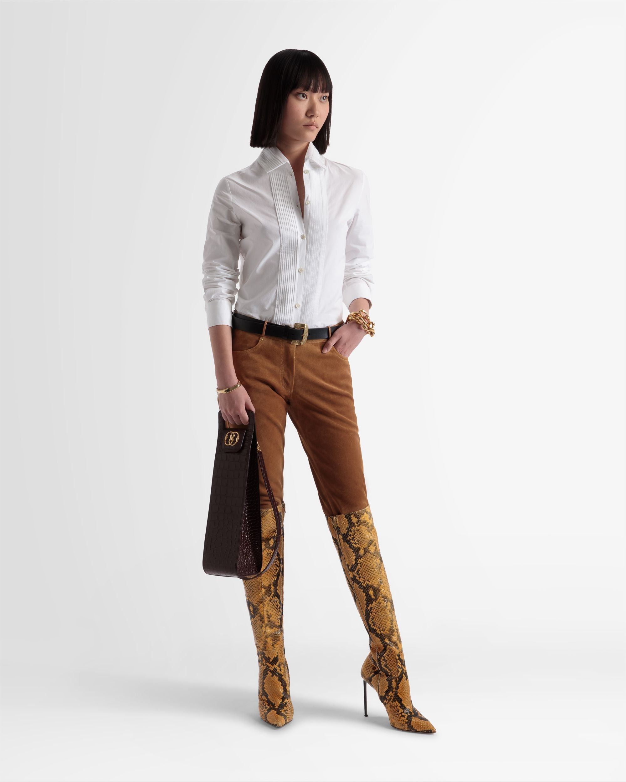 Camicia Con Cannoncino A Pieghe In Popeline Di Cotone Bianco - Donna - Bally - 02