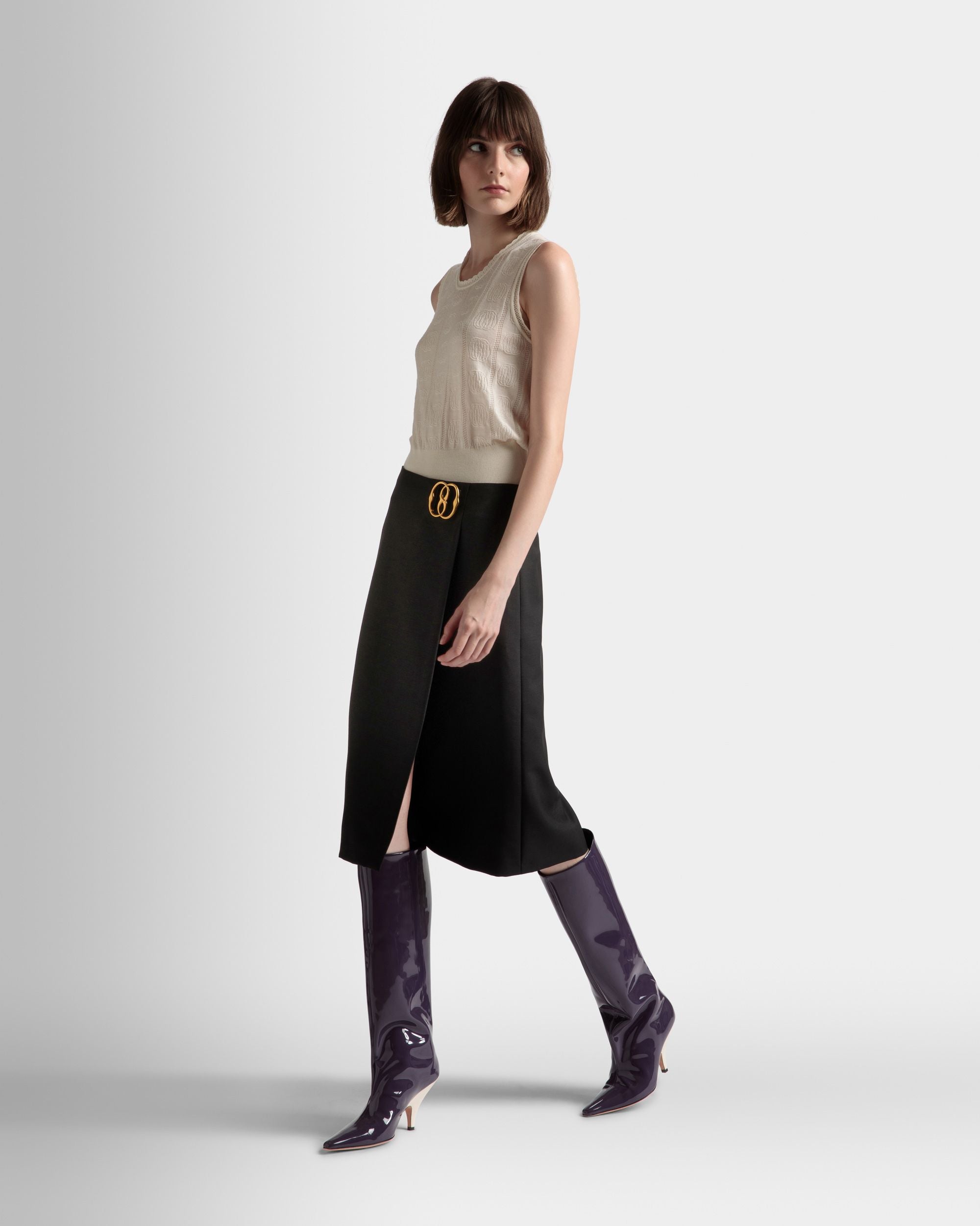Gonna A Portafoglio Al Ginocchio In Misto Lana E Mohair Nero - Donna - Bally - 02