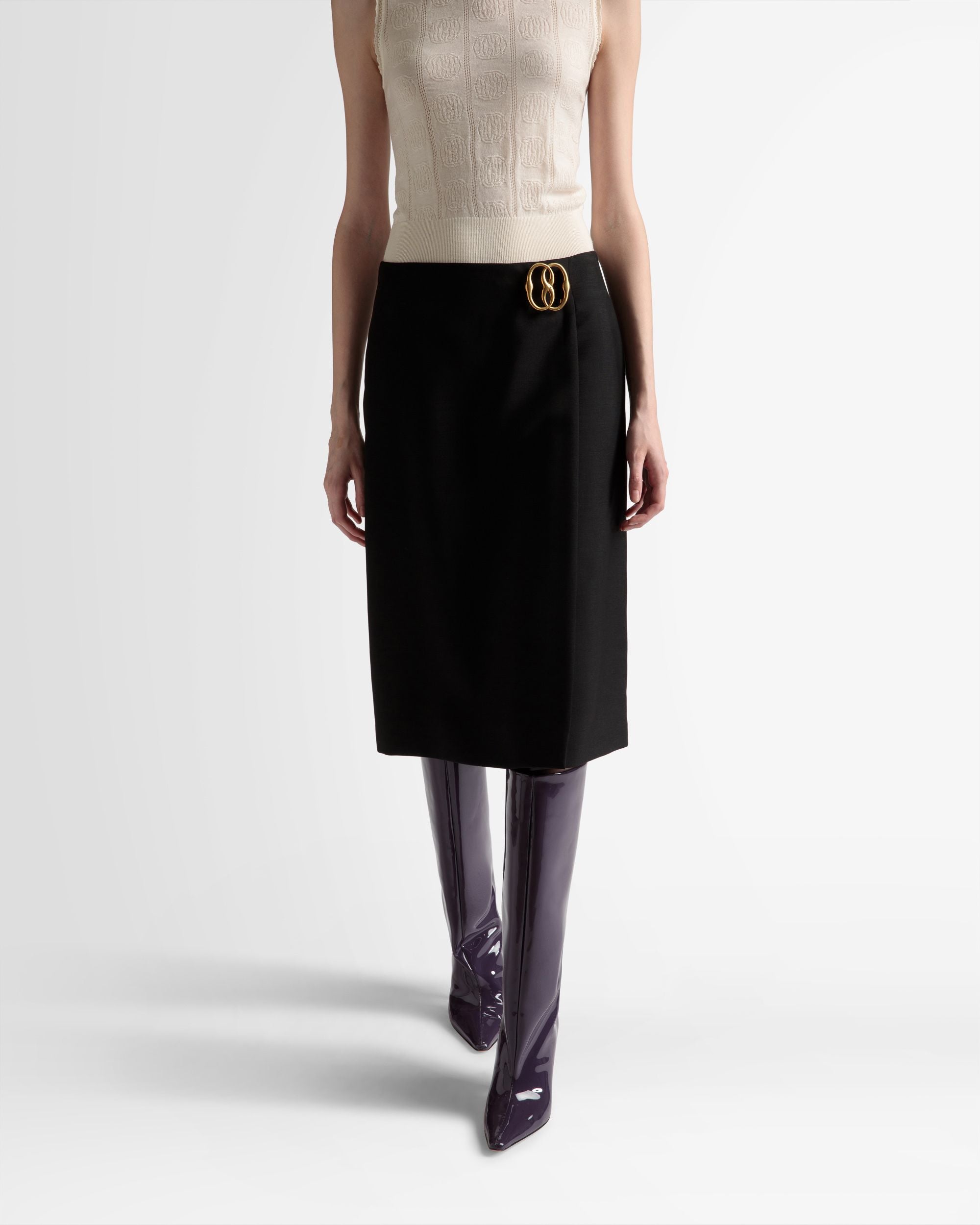 Gonna A Portafoglio Al Ginocchio In Misto Lana E Mohair Nero - Donna - Bally - 03