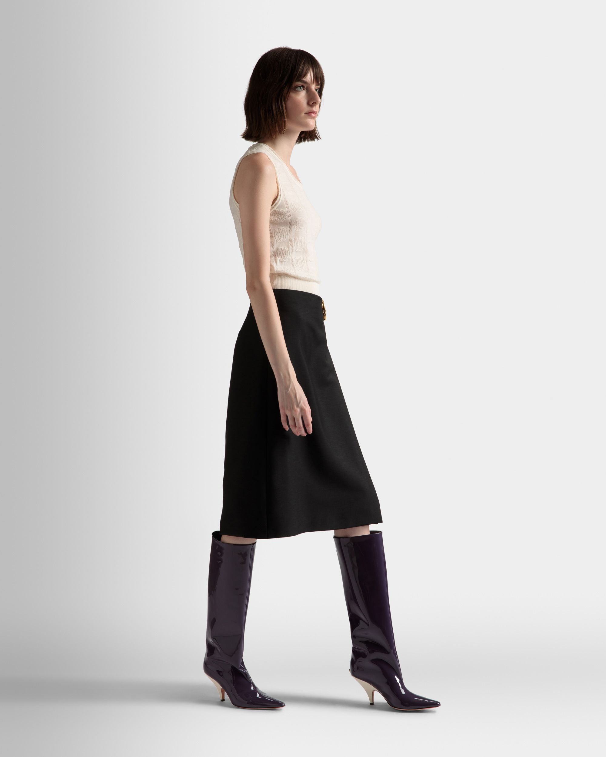 Gonna A Portafoglio Al Ginocchio In Misto Lana E Mohair Nero - Donna - Bally - 05