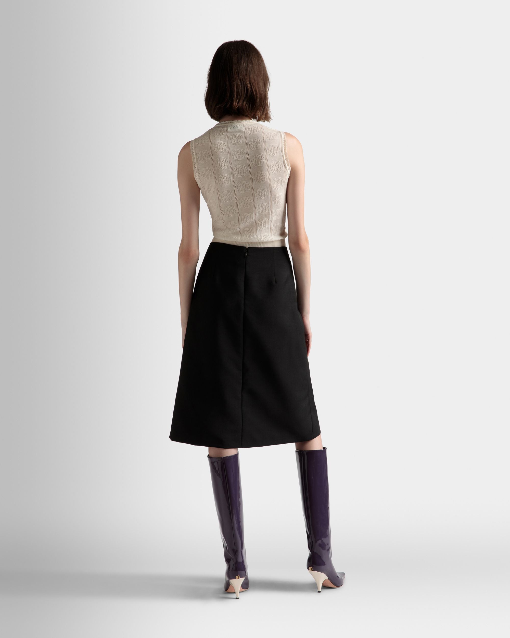 Gonna A Portafoglio Al Ginocchio In Misto Lana E Mohair Nero - Donna - Bally - 06