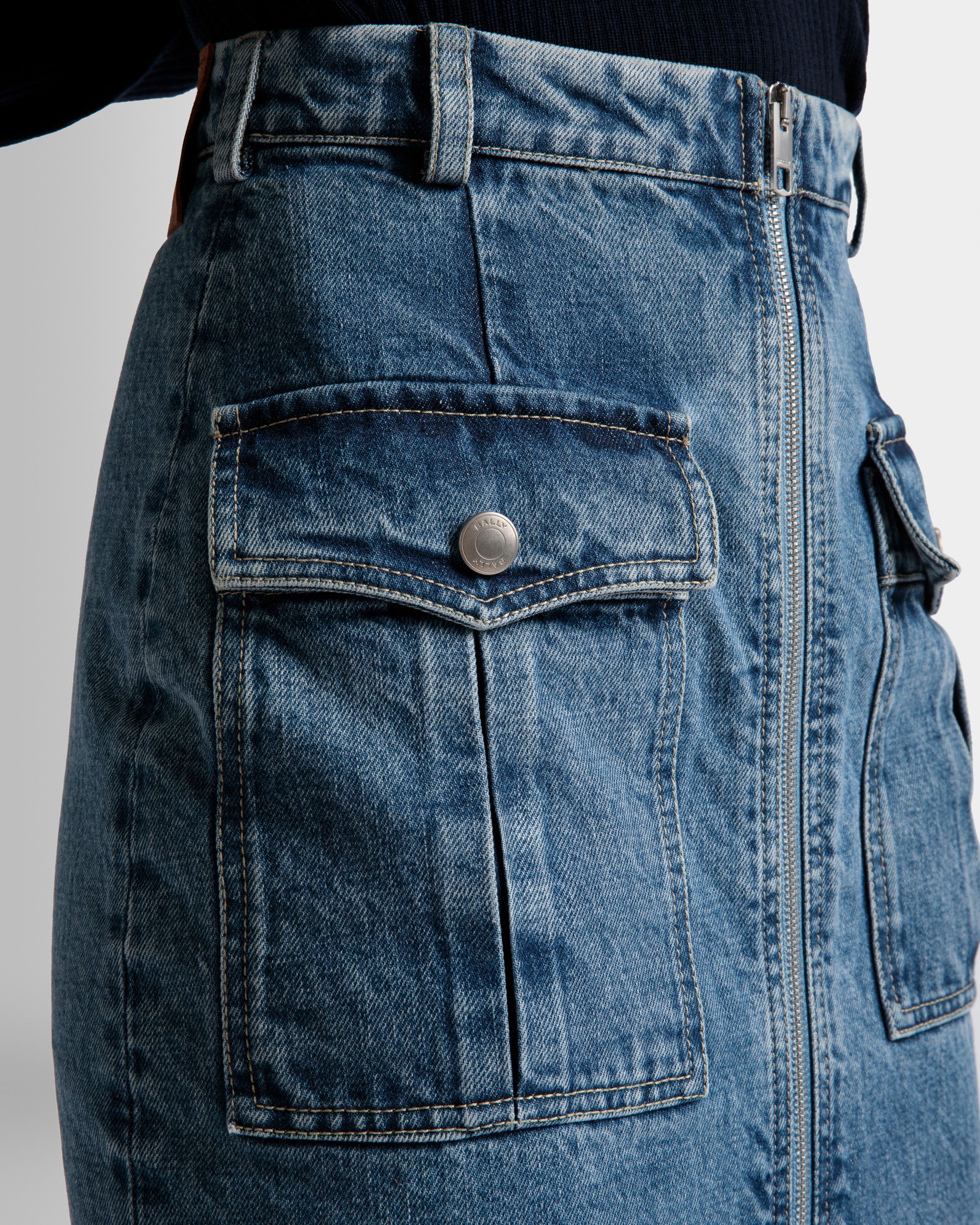 Gonna Al Ginocchio In Cotone Denim Azzurro - Donna - Bally - 04