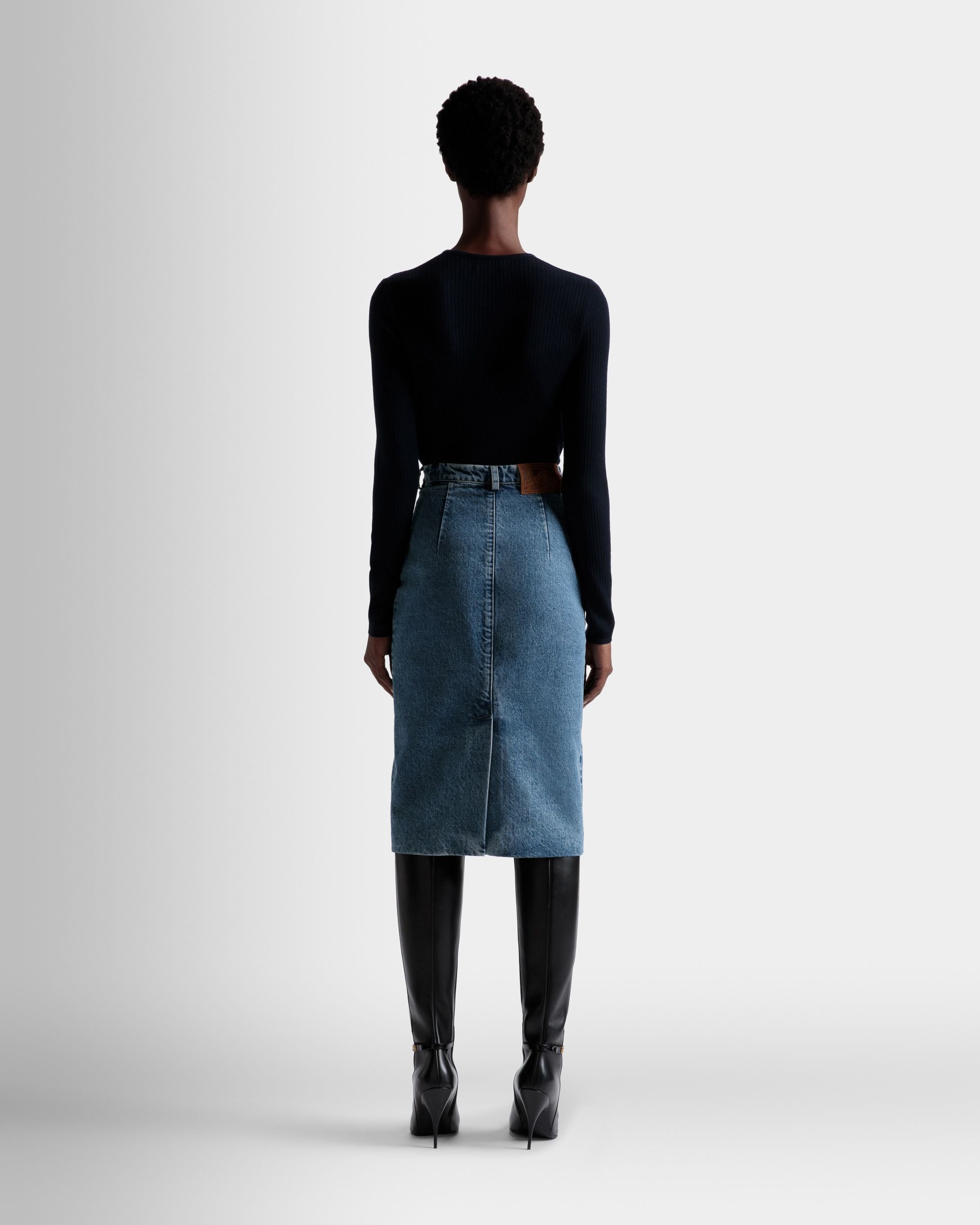 Gonna Al Ginocchio In Cotone Denim Azzurro - Donna - Bally - 06