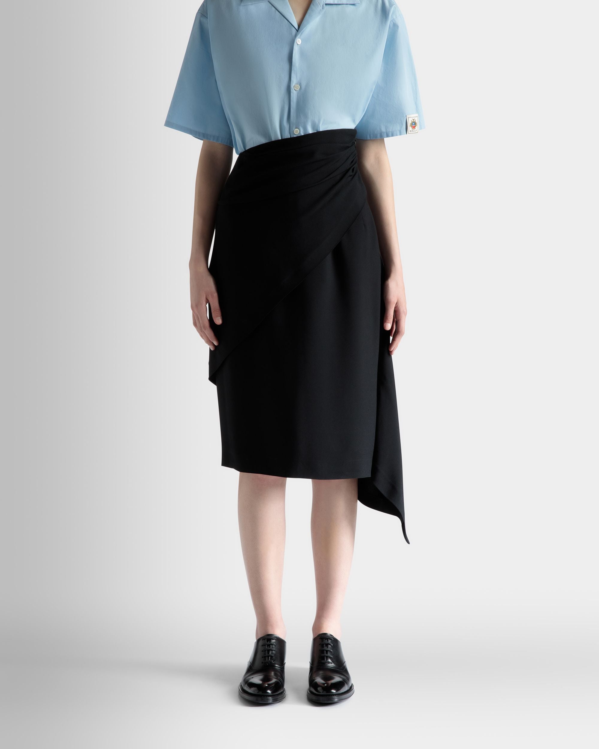 Gonna Longuette Asimmetrica In Crêpe Fluido Nero - Donna - Bally - 03