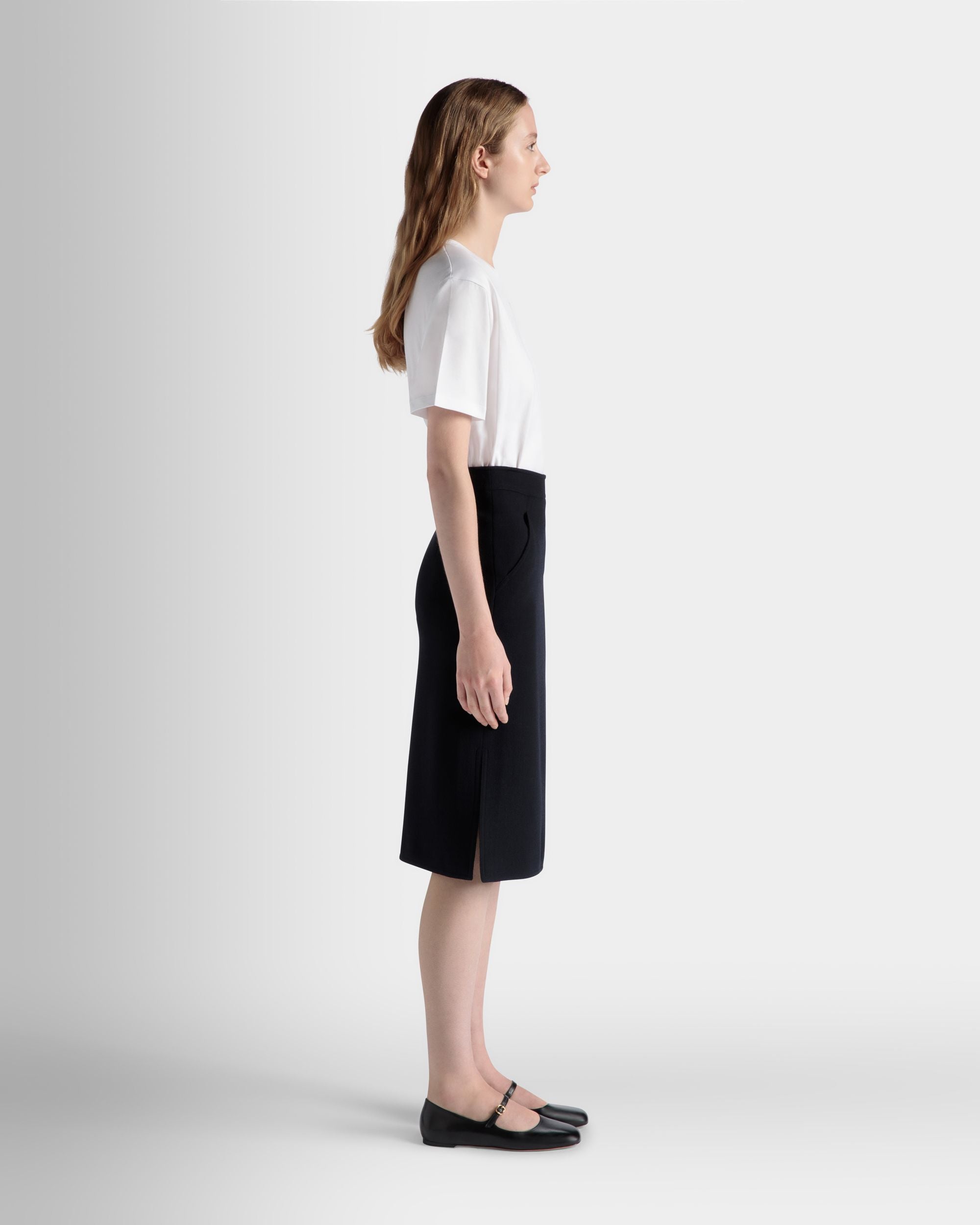 Gonna Longuette In Lana Navy Blue - Donna - Bally - 06