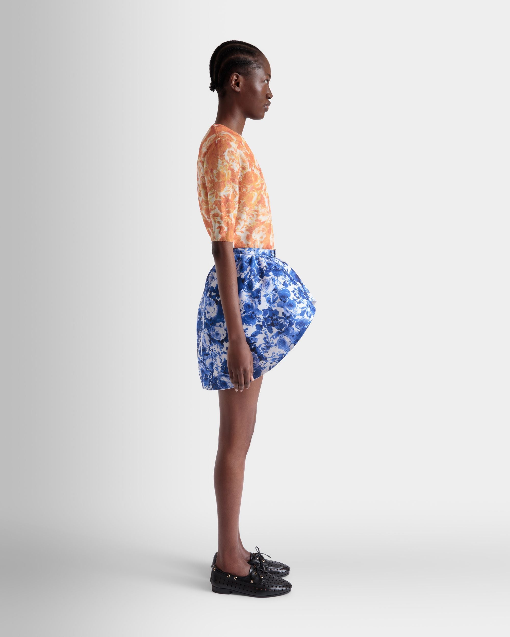 Minigonna In Seta Blu Con Stampa Rosengarten - Donna - Bally - 04