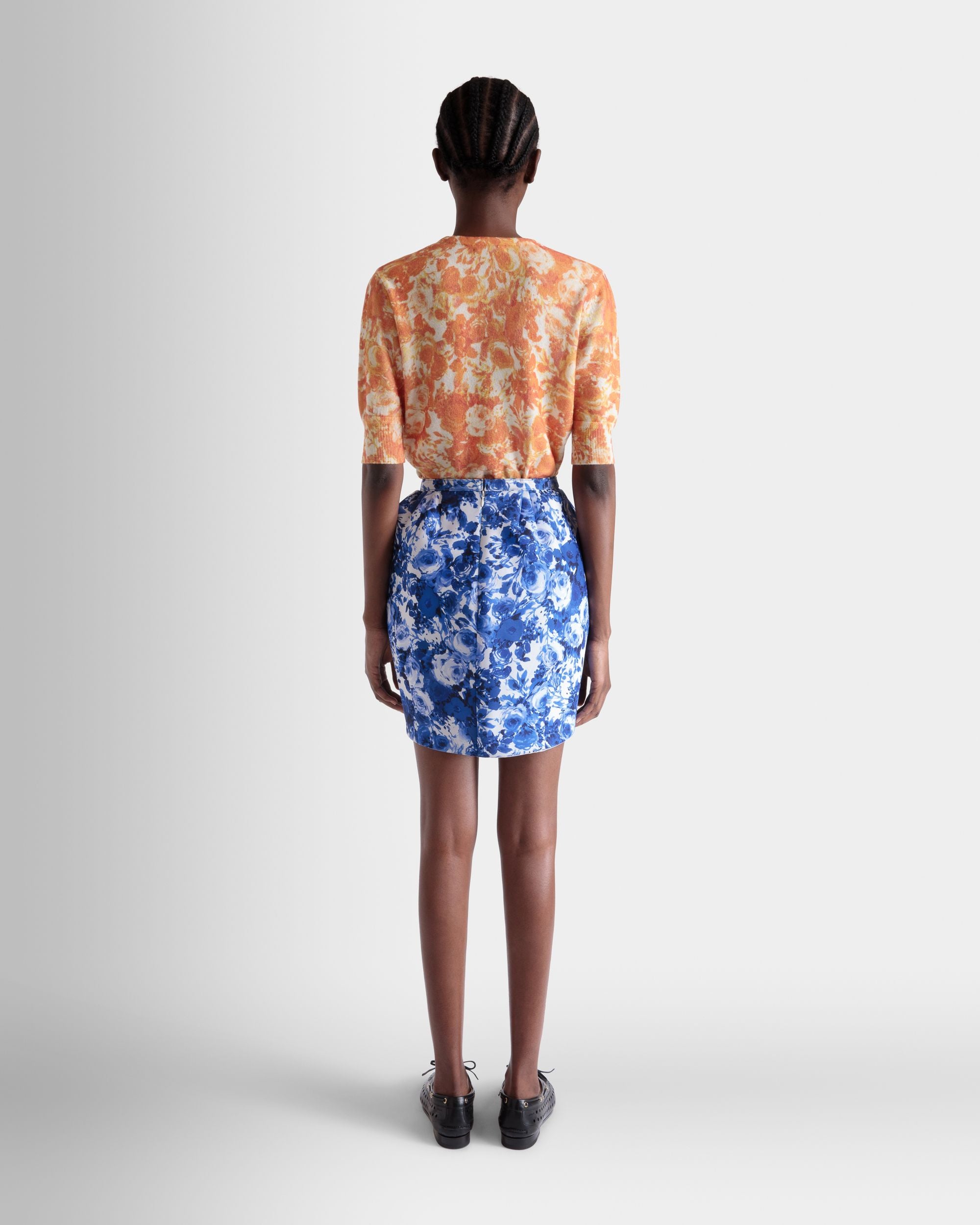 Minigonna In Seta Blu Con Stampa Rosengarten - Donna - Bally - 05