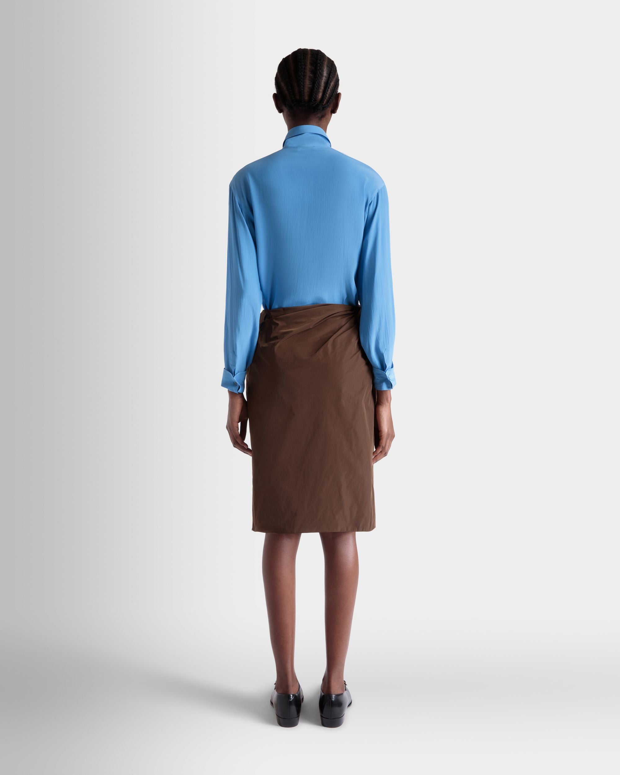 Gonna Midi Drappeggiata In Duchesse Tecnico Marrone - Donna - Bally - 04