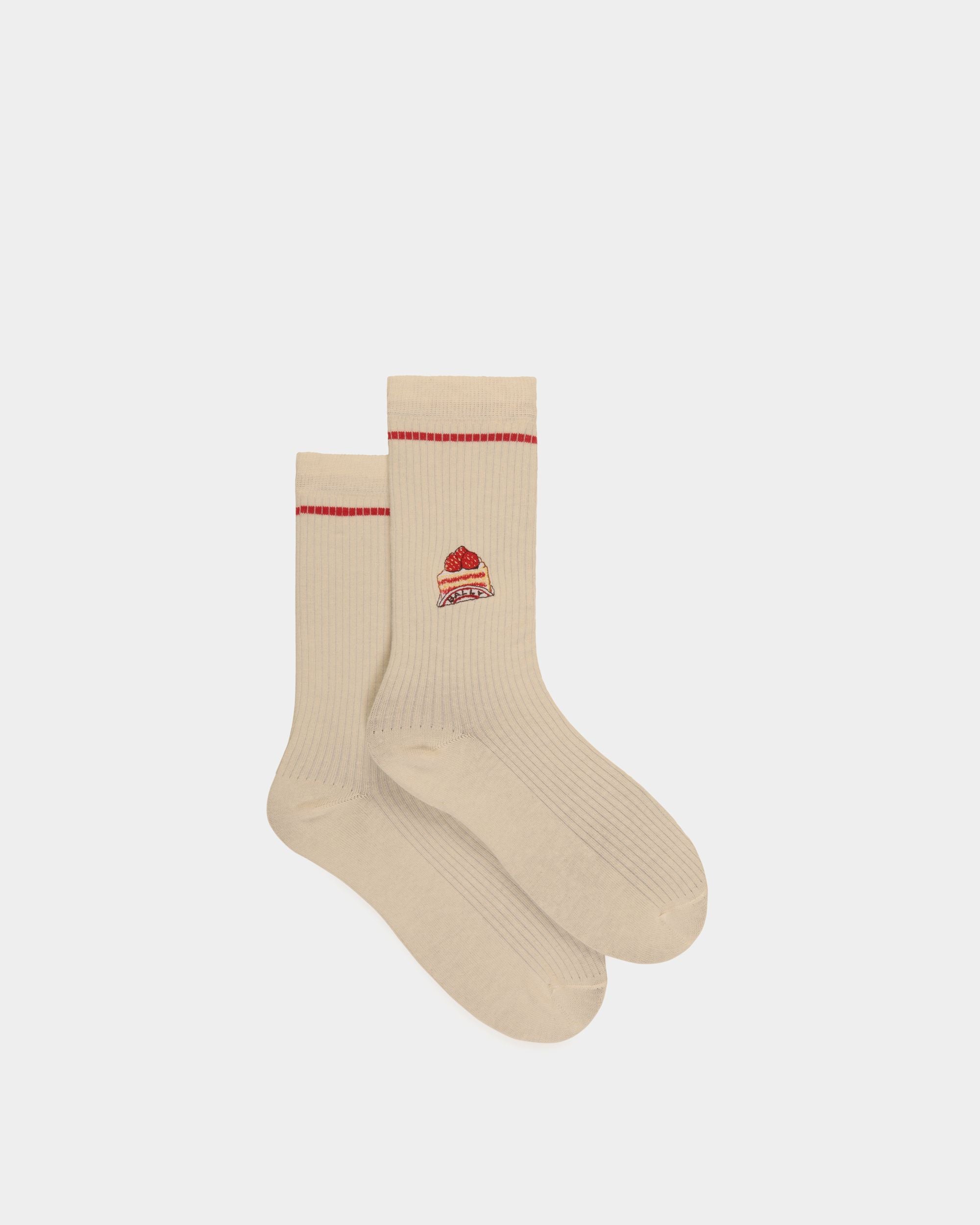 Calzini In Misto Cotone Color Avorio Con Bally Cake - Donna - Bally - 01