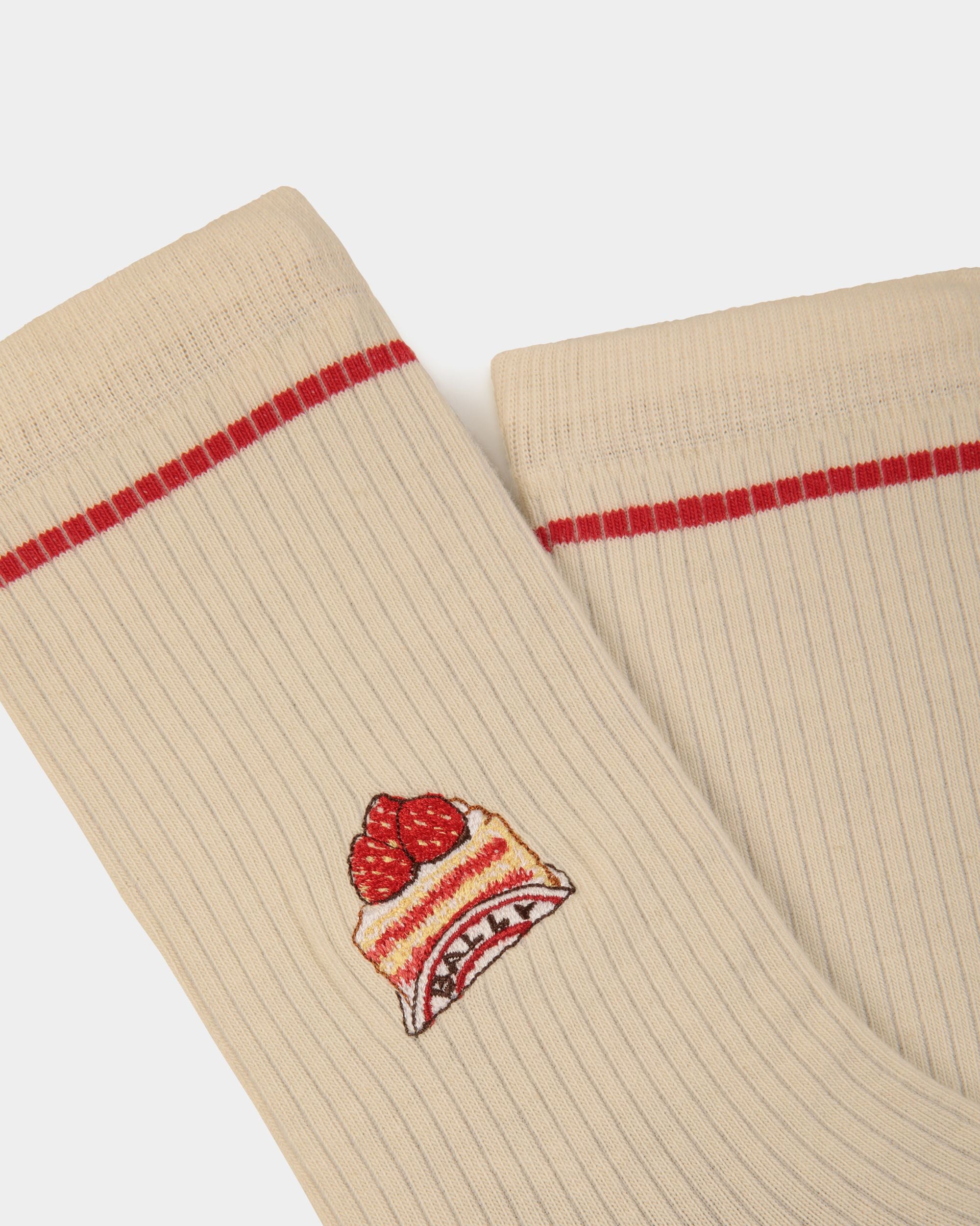 Calzini In Misto Cotone Color Avorio Con Bally Cake - Donna - Bally - 02