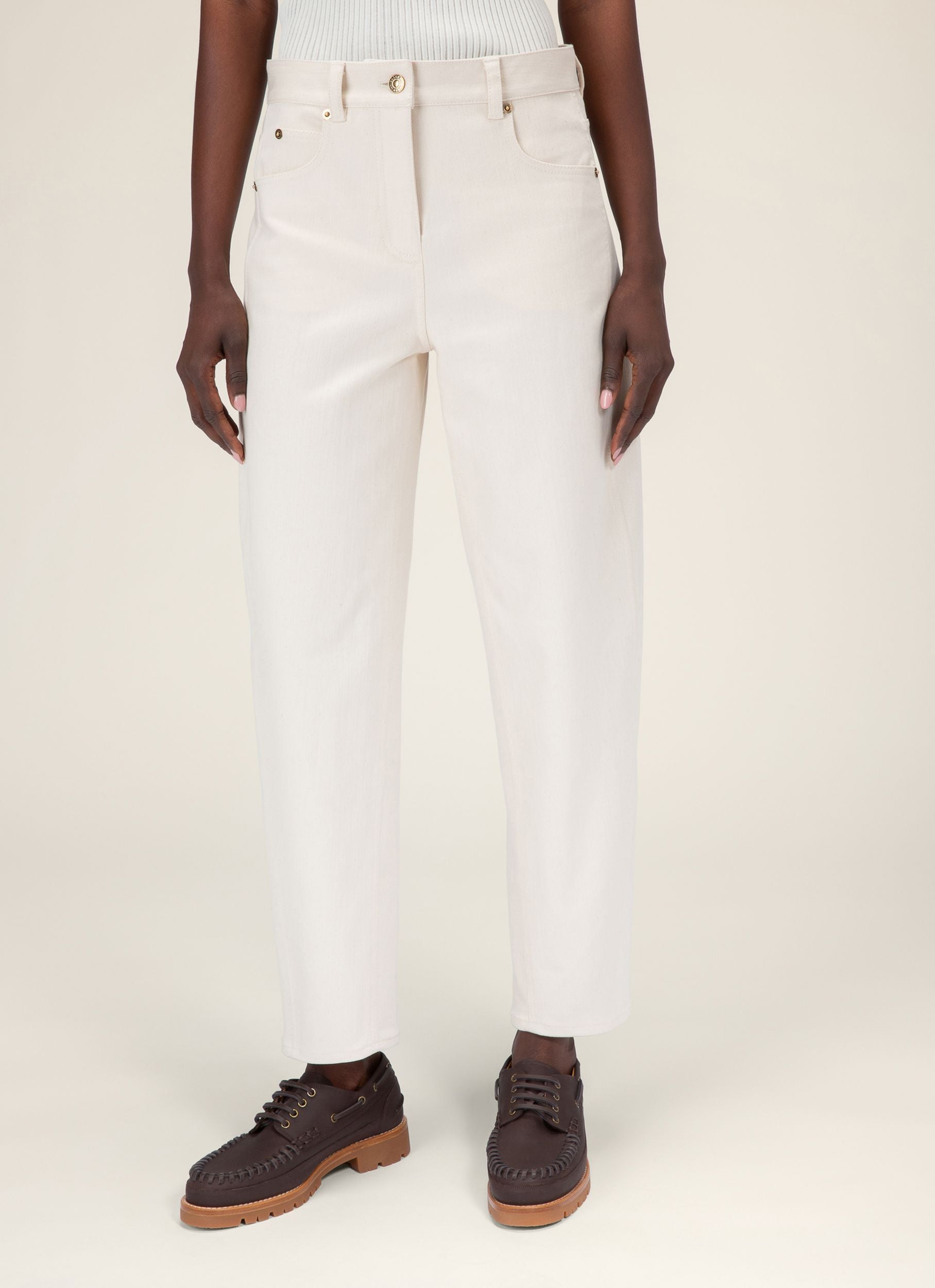 Pantaloni Denim In Misto Cotone Ed Elastan Colore Bone - Donna - Bally - 03