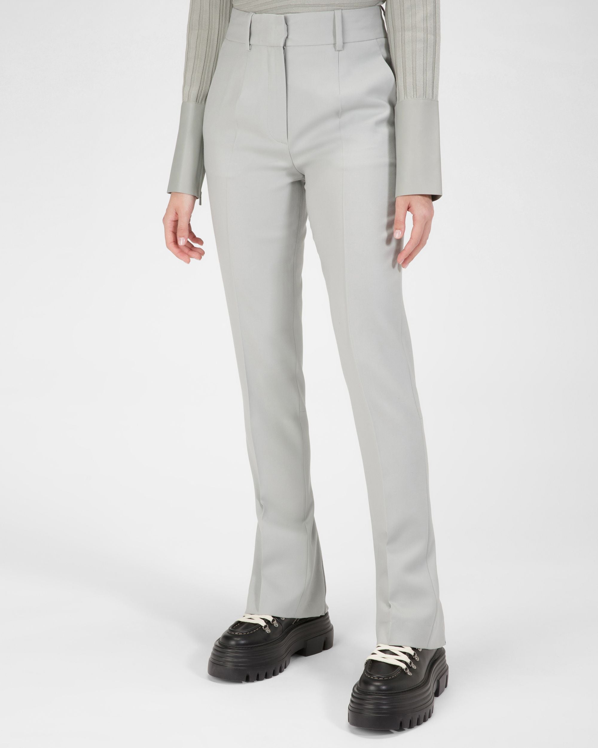 Pantaloni Con Zip A Fondo Gamba Di Lana Grigia - Donna - Bally - 01