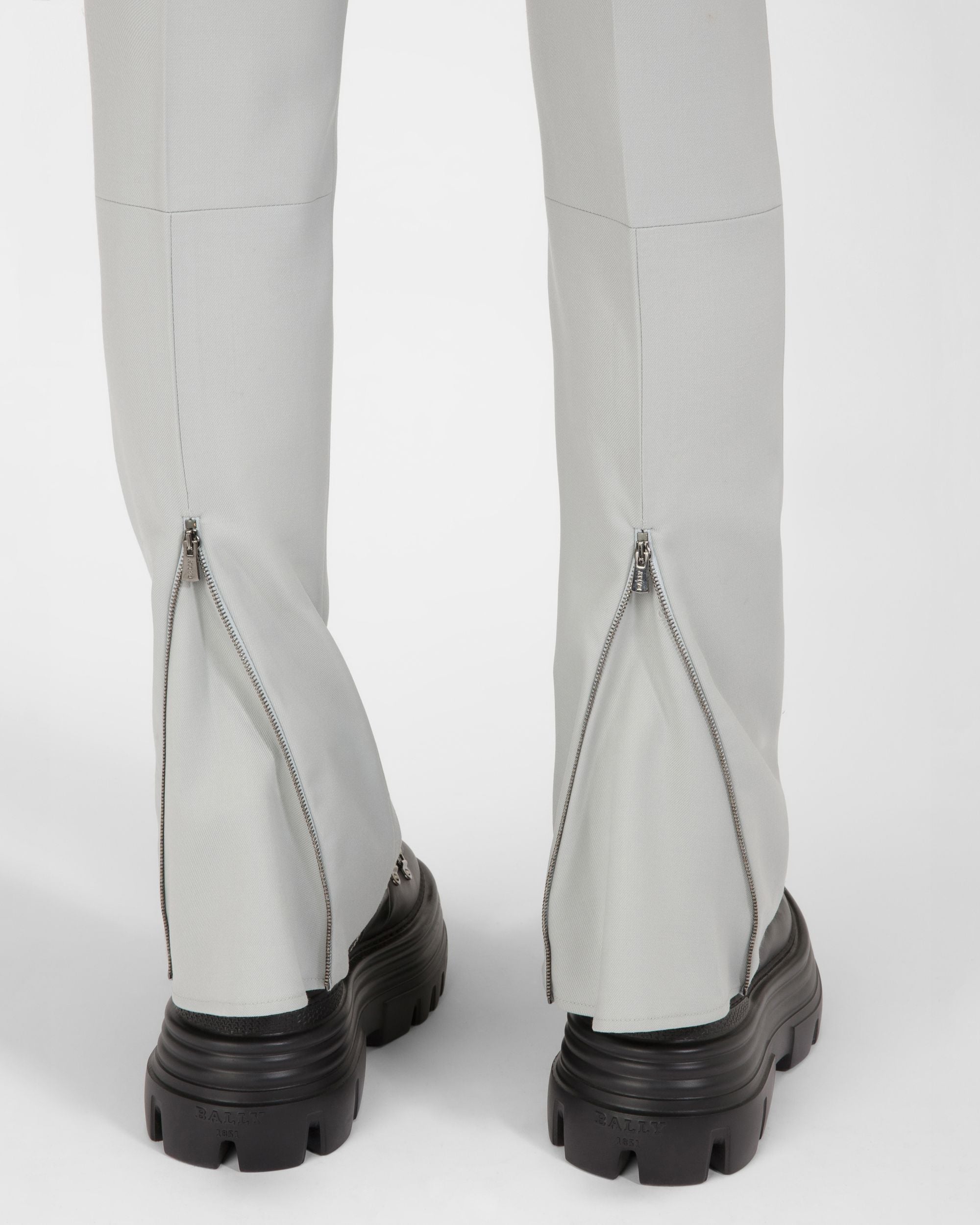 Pantaloni Con Zip A Fondo Gamba Di Lana Grigia - Donna - Bally - 02