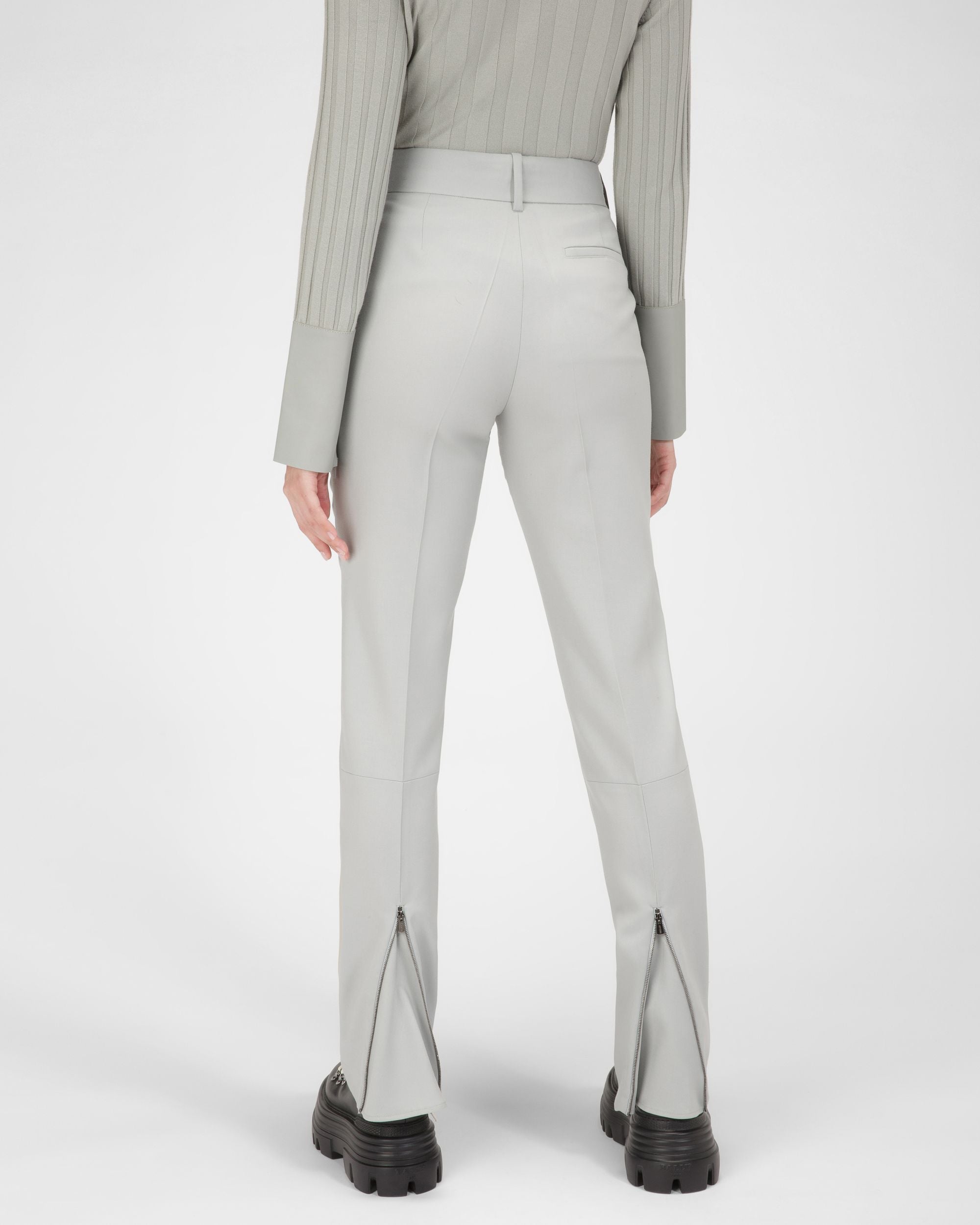 Pantaloni Con Zip A Fondo Gamba Di Lana Grigia - Donna - Bally - 03