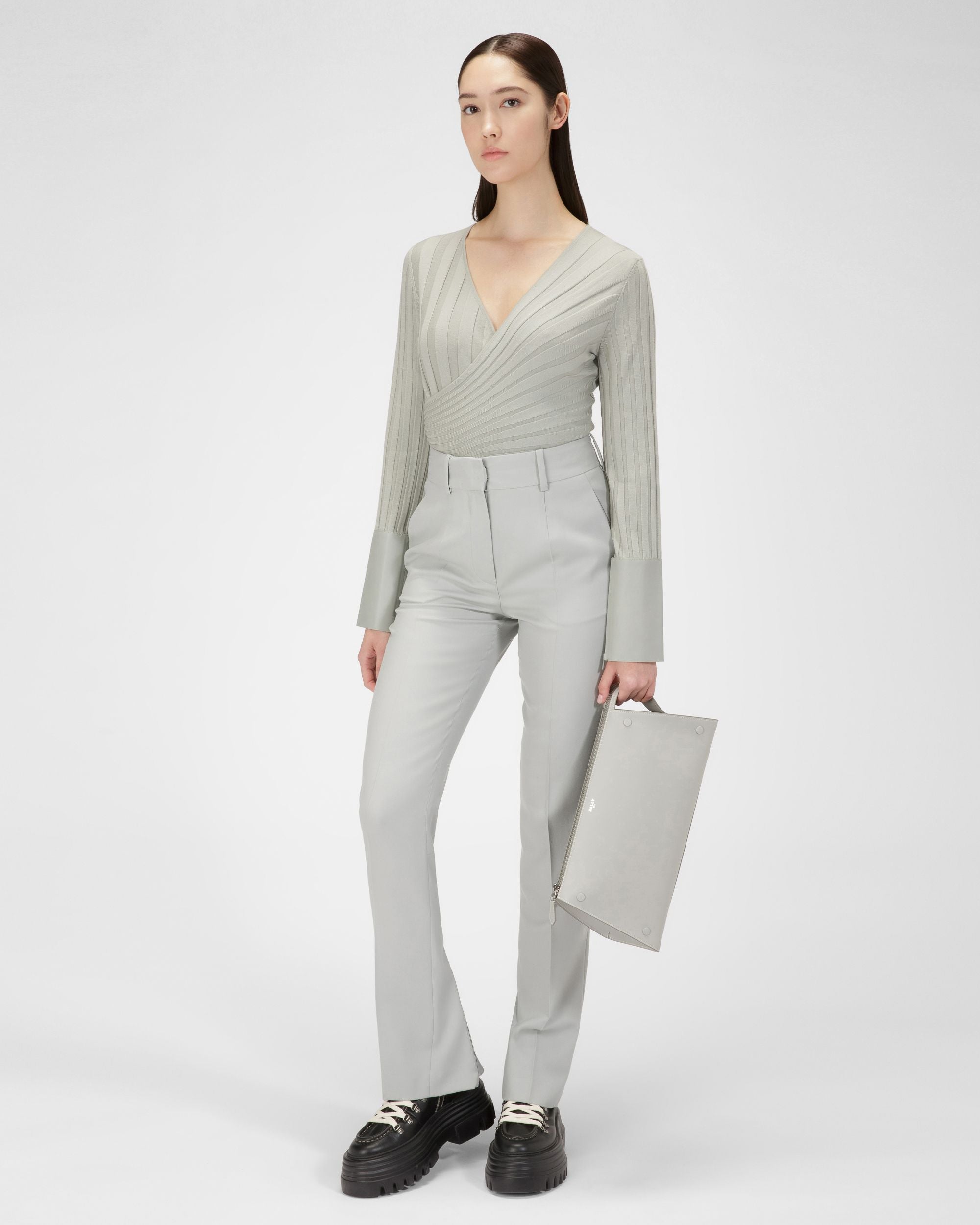 Pantaloni Con Zip A Fondo Gamba Di Lana Grigia - Donna - Bally - 05
