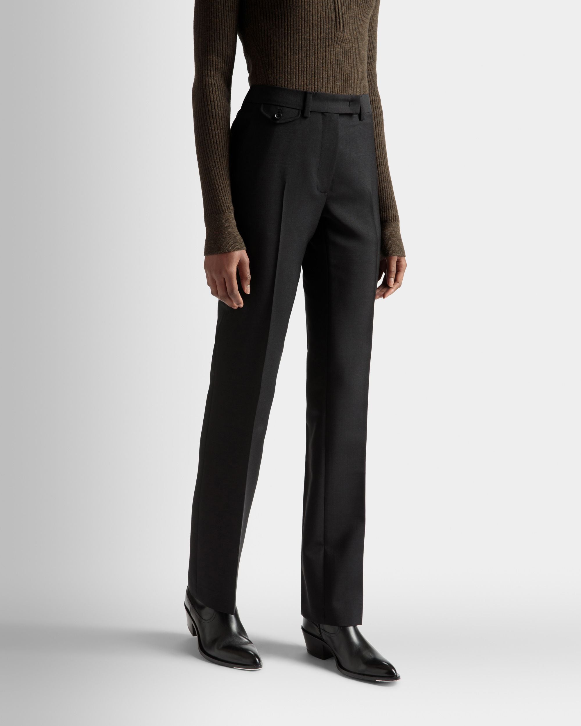 Pantalone Dal Taglio Sartoriale A Gamba Dritta In Misto Lana E Mohair Nero - Donna - Bally - 03