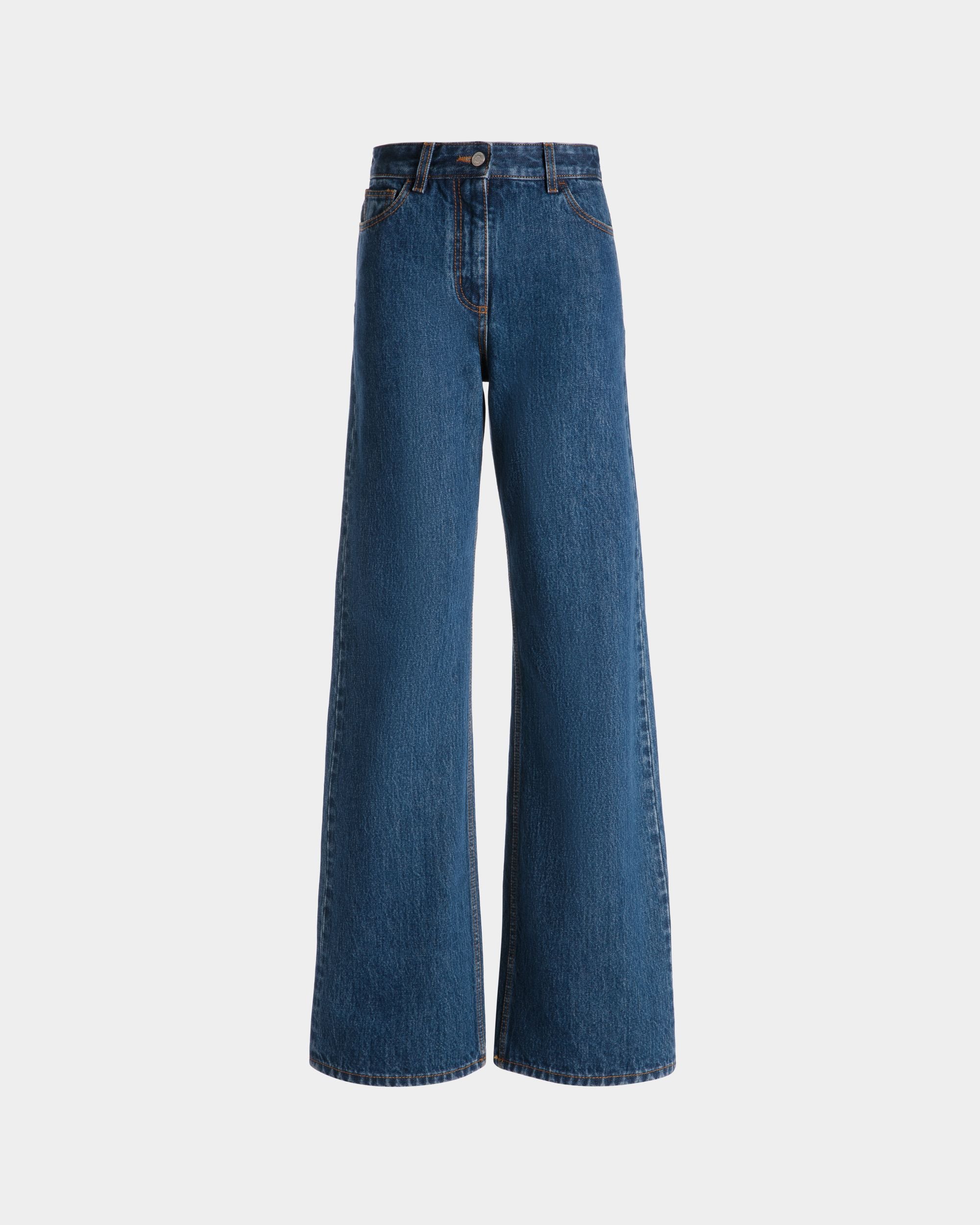Pantalone A Gamba Larga In Cotone Denim Medium Blue - Donna - Bally - 01