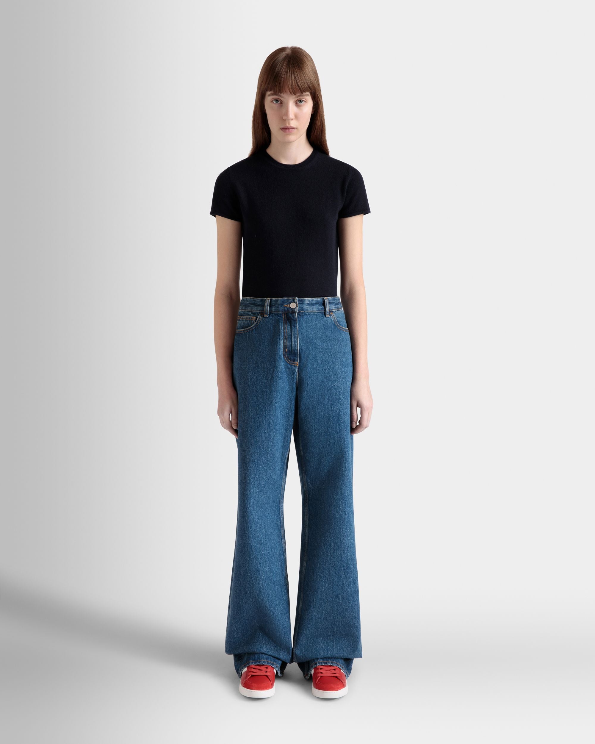 Pantalone A Gamba Larga In Cotone Denim Medium Blue - Donna - Bally - 02