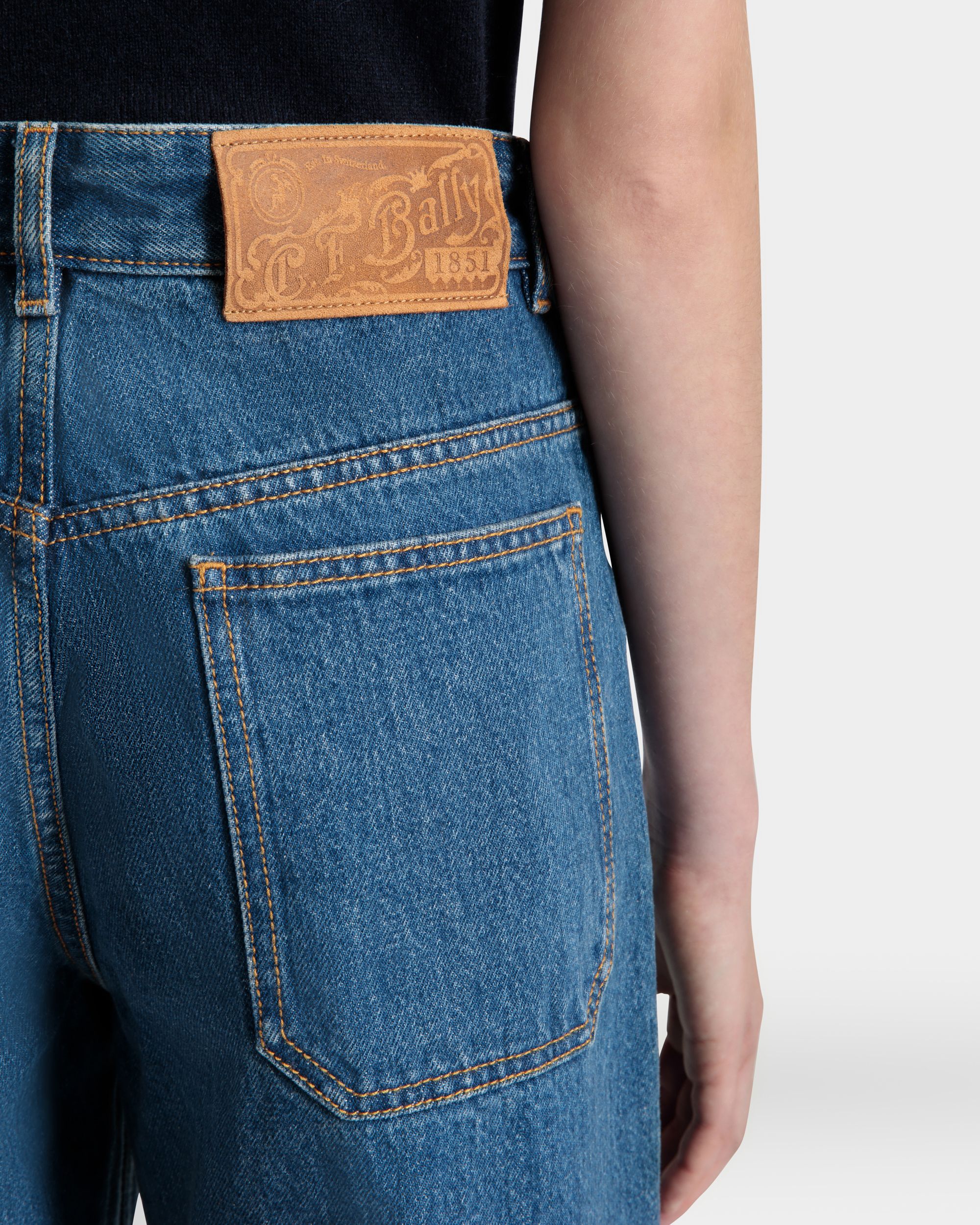Pantalone A Gamba Larga In Cotone Denim Medium Blue - Donna - Bally - 03