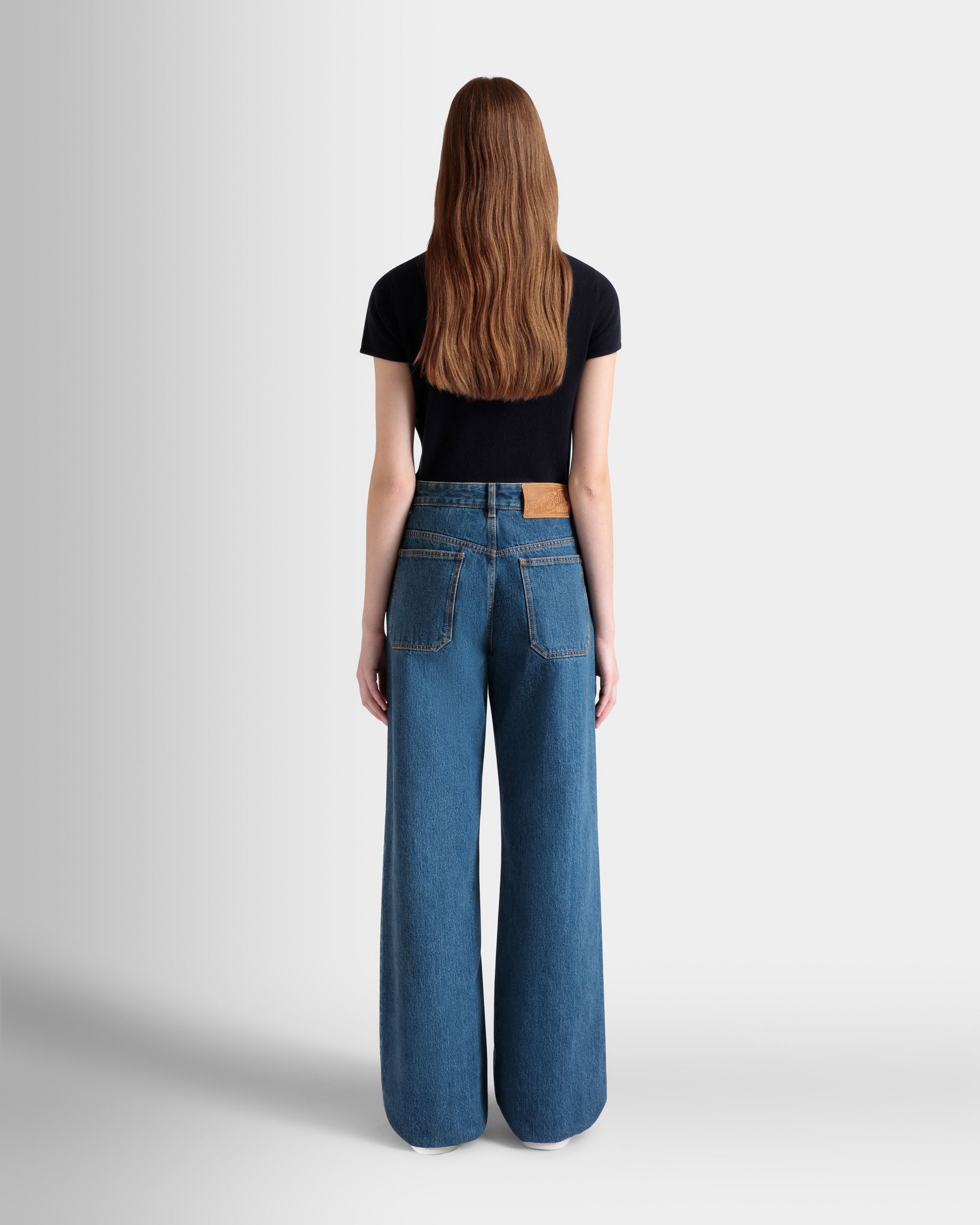 Pantalone A Gamba Larga In Cotone Denim Medium Blue - Donna - Bally - 06