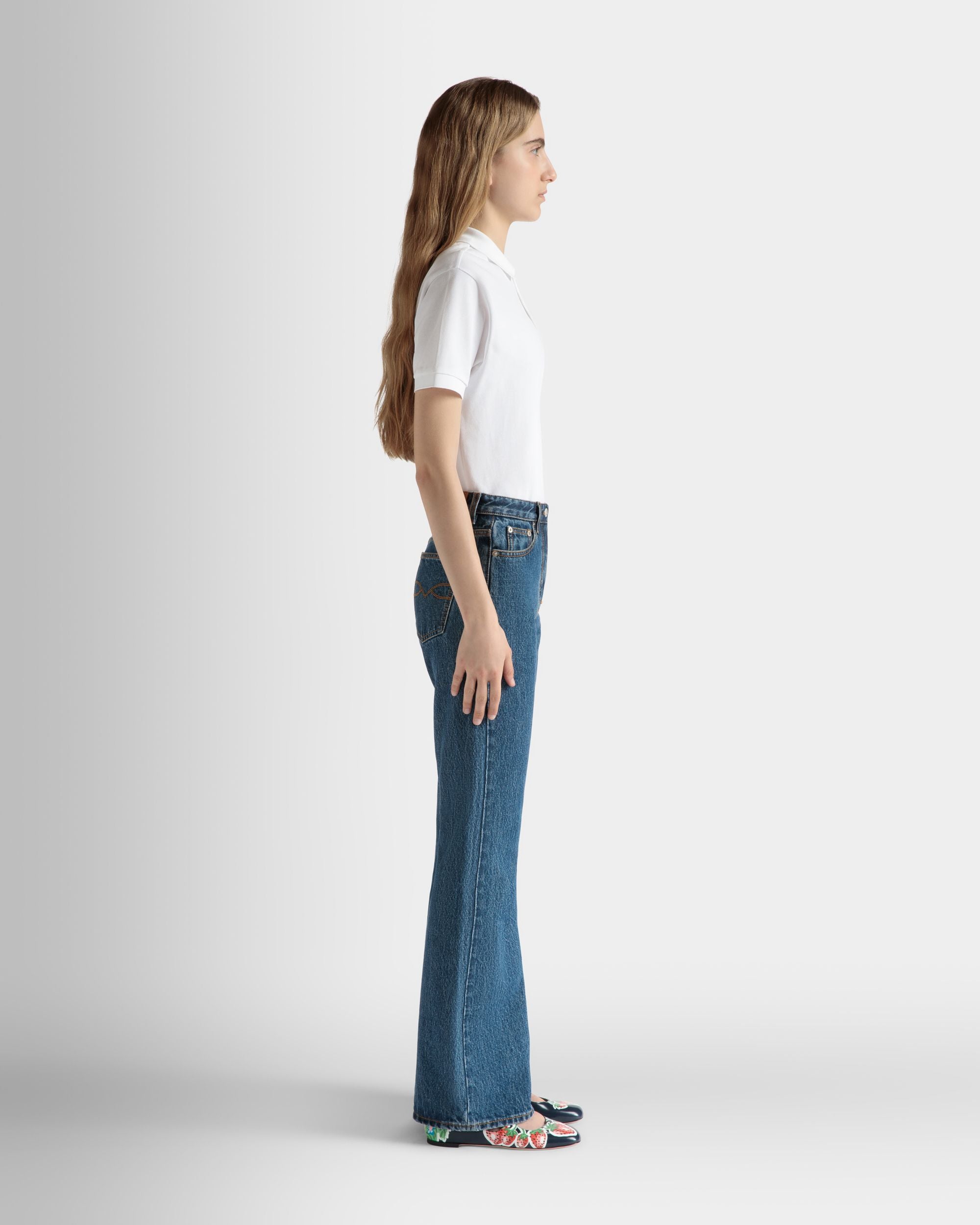 Pantalone Svasato In Cotone Denim Medium Blue - Donna - Bally - 05